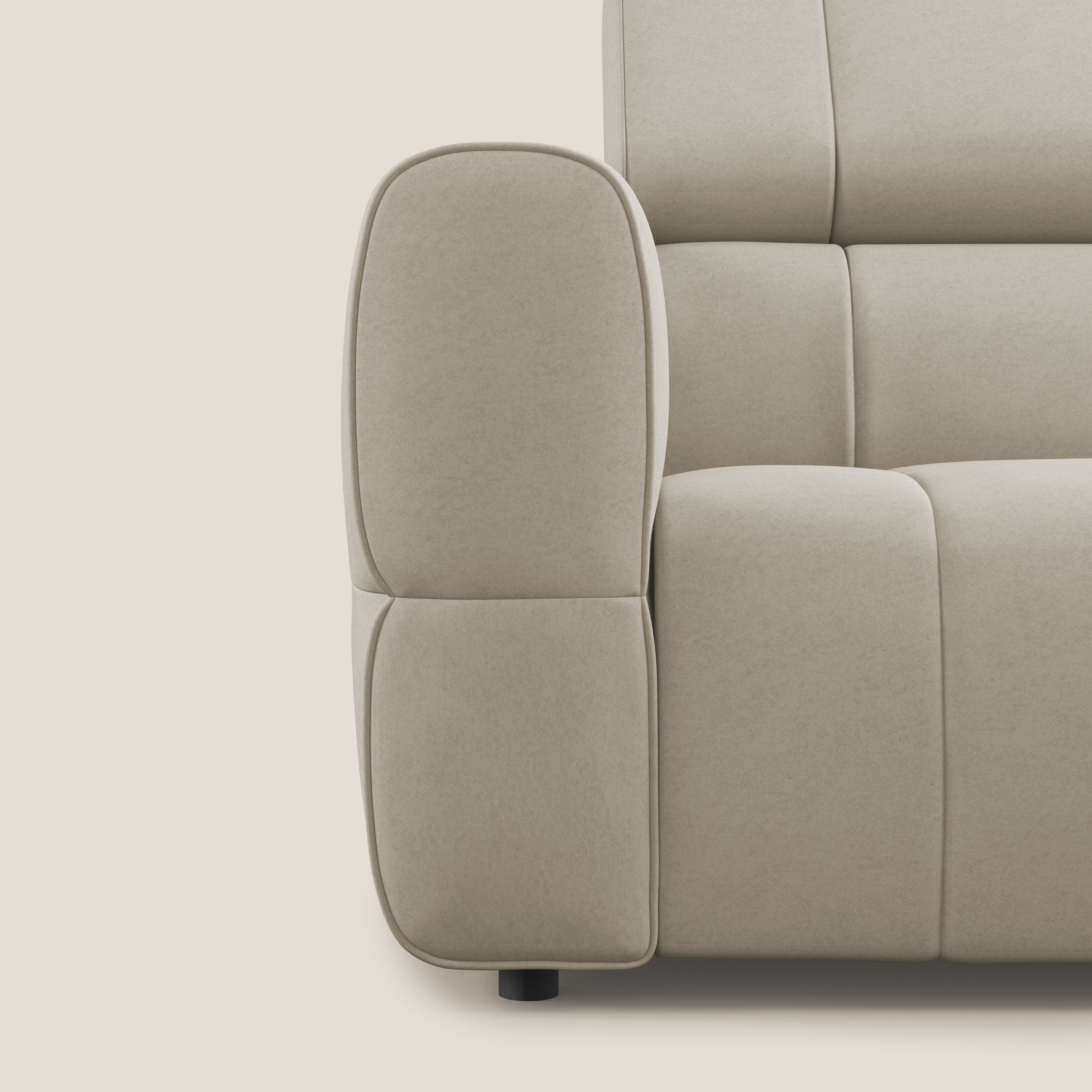 Giotto Divano modulare a 3 sedute con opzione relax elettrico in microfibra effetto velluto impermeabile T09 beige - divani.store