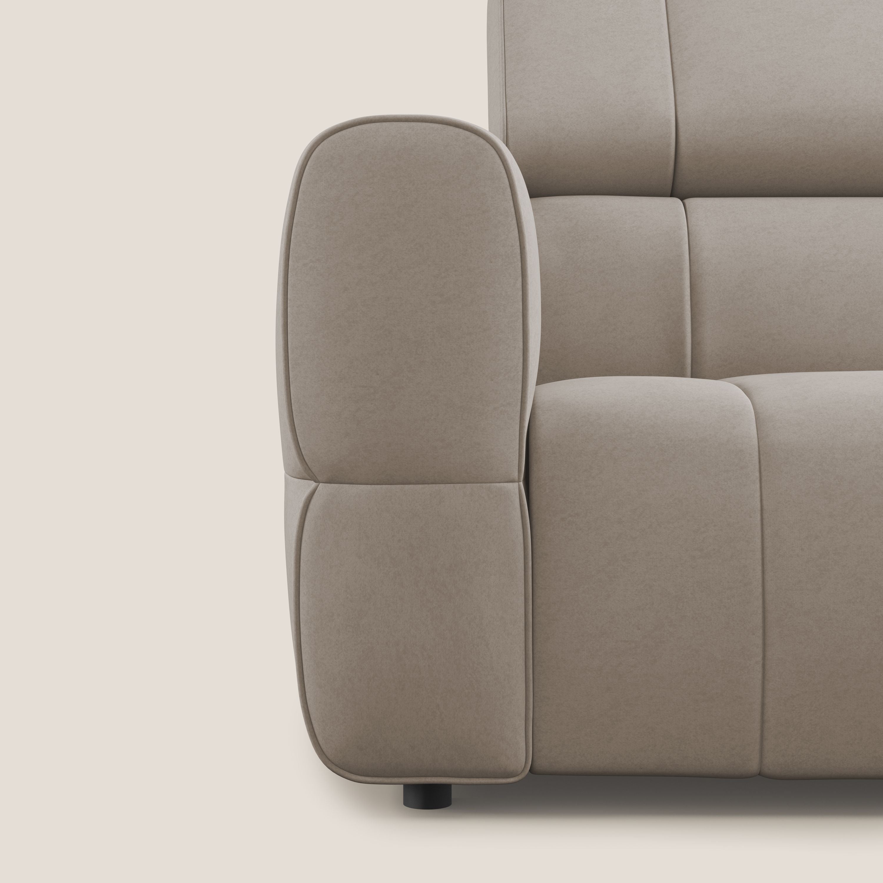 Giotto Divano modulare con opzione relax elettrico in microfibra effetto velluto impermeabile T09 tortora - divani.store