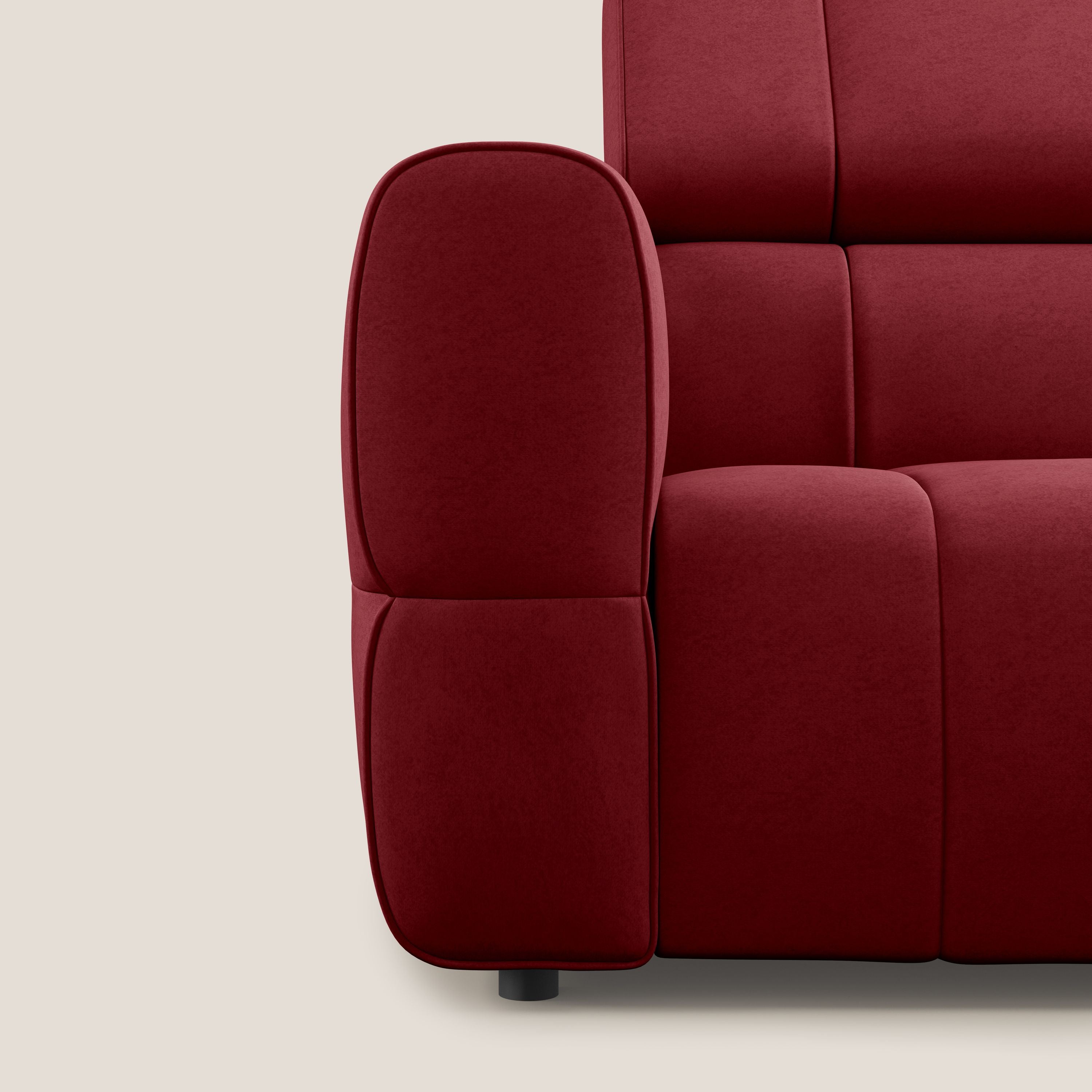Giotto Divano modulare a 3 sedute con opzione relax elettrico in microfibra effetto velluto impermeabile T09 rosso - divani.store