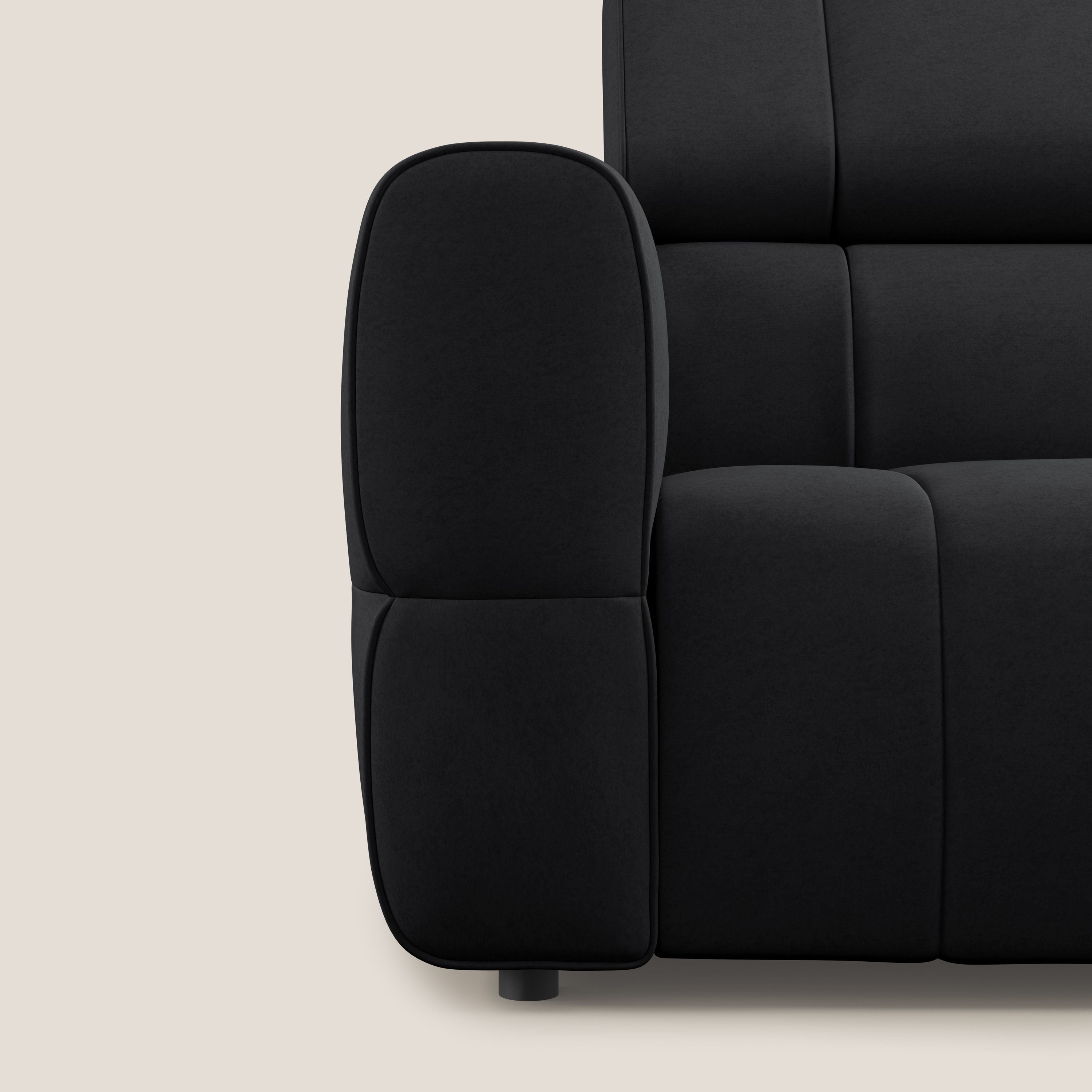 Giotto Divano modulare a 3 sedute con opzione relax elettrico in microfibra effetto velluto impermeabile T09 antracite - divani.store