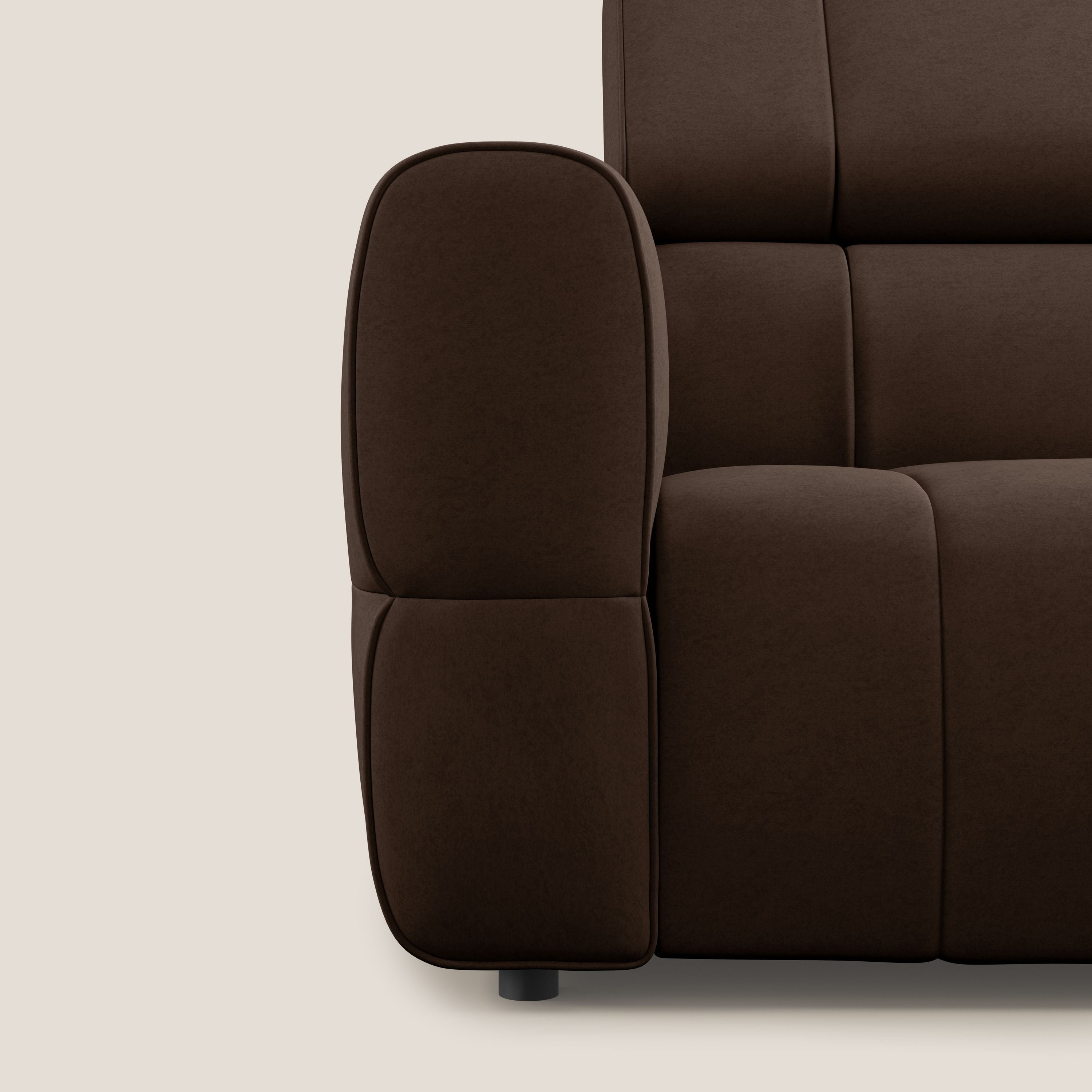 Giotto Divano modulare a 3 sedute con opzione relax elettrico in microfibra effetto velluto impermeabile T09 marrone - divani.store