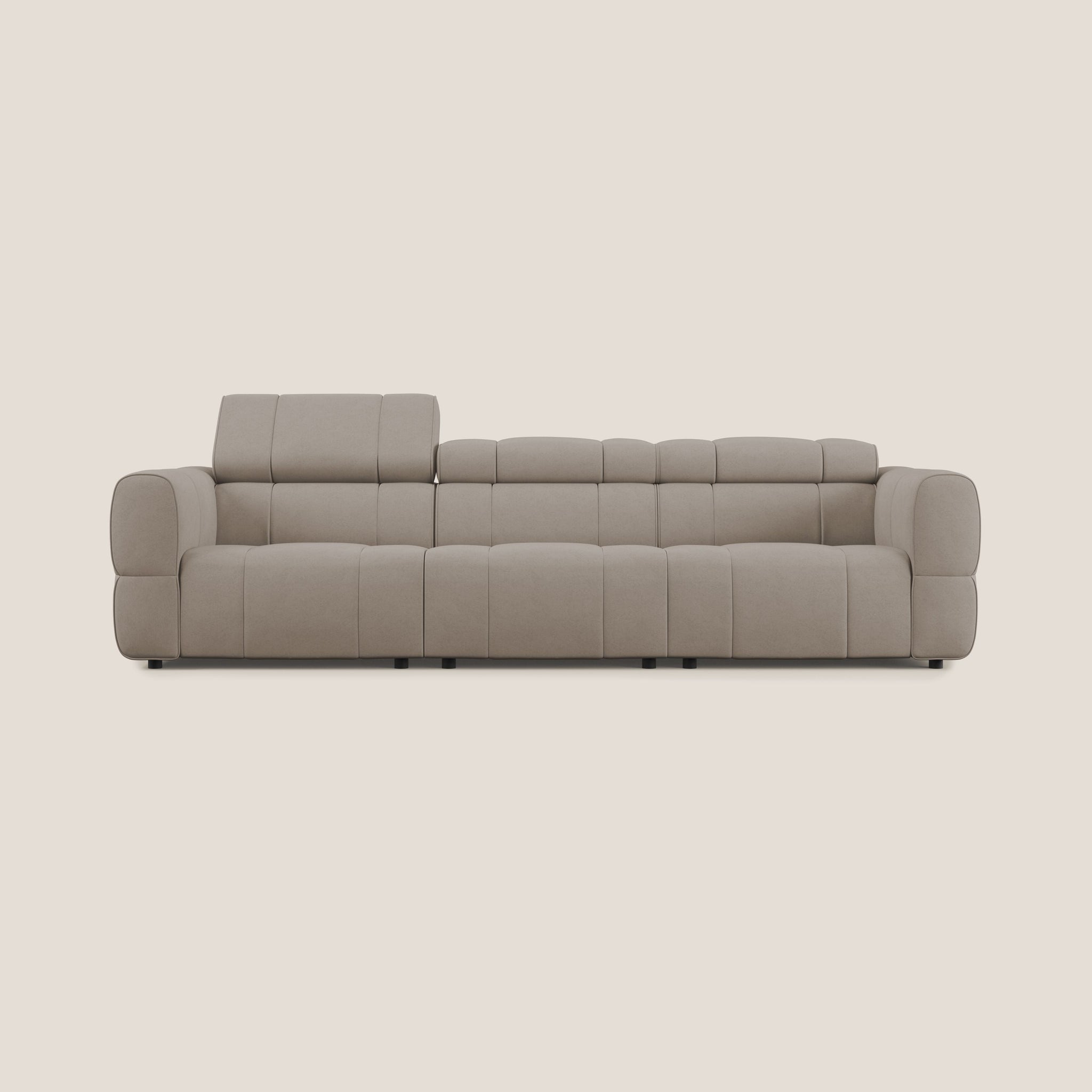 Giotto Canape Modulaire Avec Option Reclining Electrique En Velours Impermeable T09 Taupe Tortora