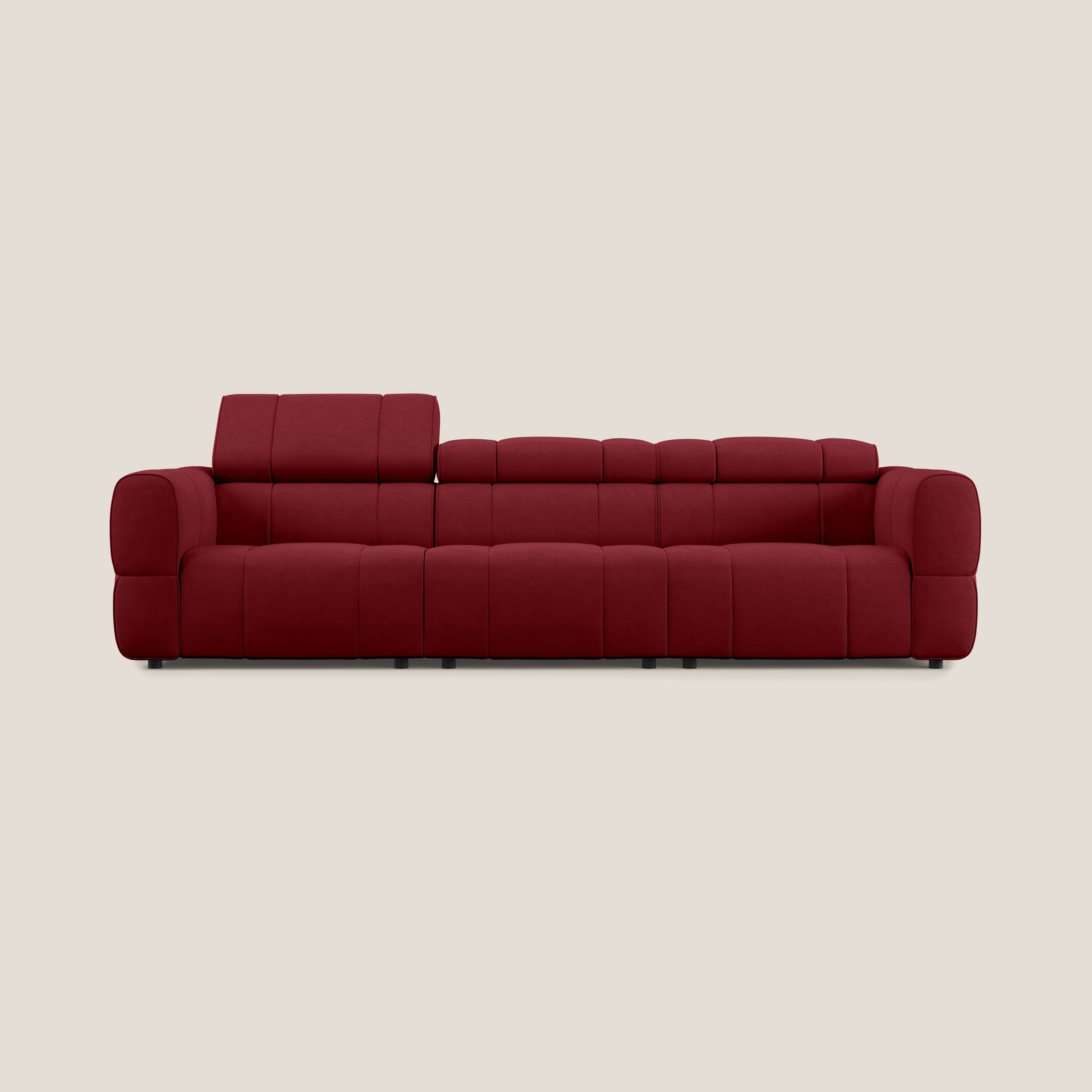 Giotto Divano modulare a 3 sedute con opzione relax elettrico in microfibra effetto velluto impermeabile T09 rosso - divani.store
