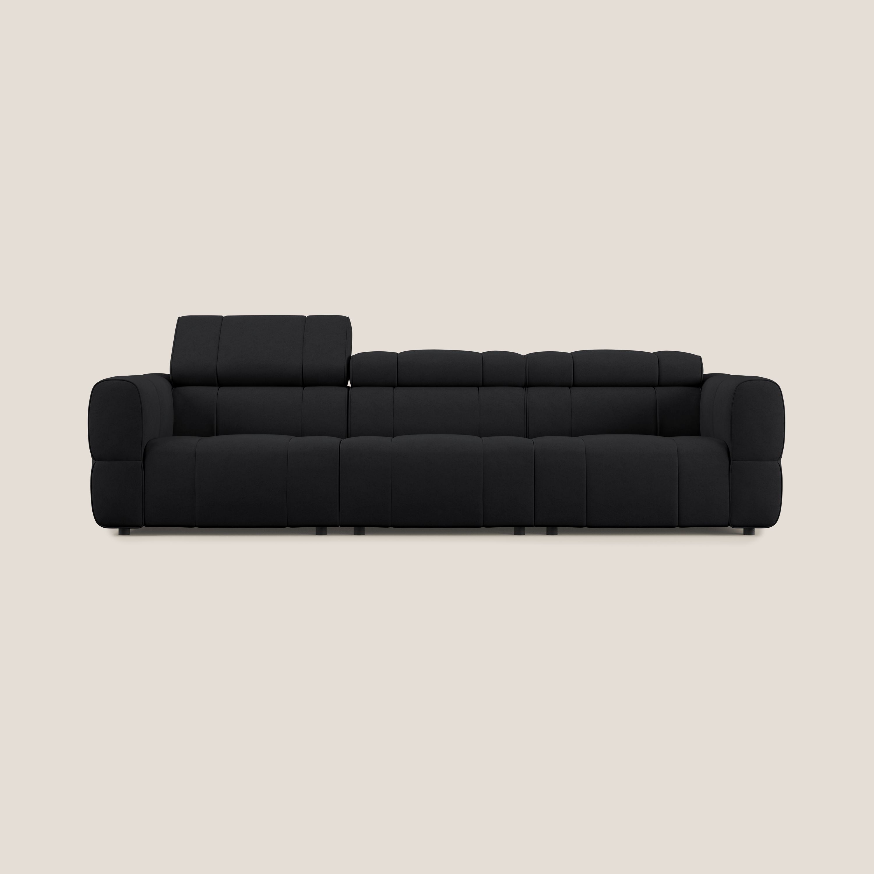 Giotto Divano modulare a 3 sedute con opzione relax elettrico in microfibra effetto velluto impermeabile T09 antracite - divani.store