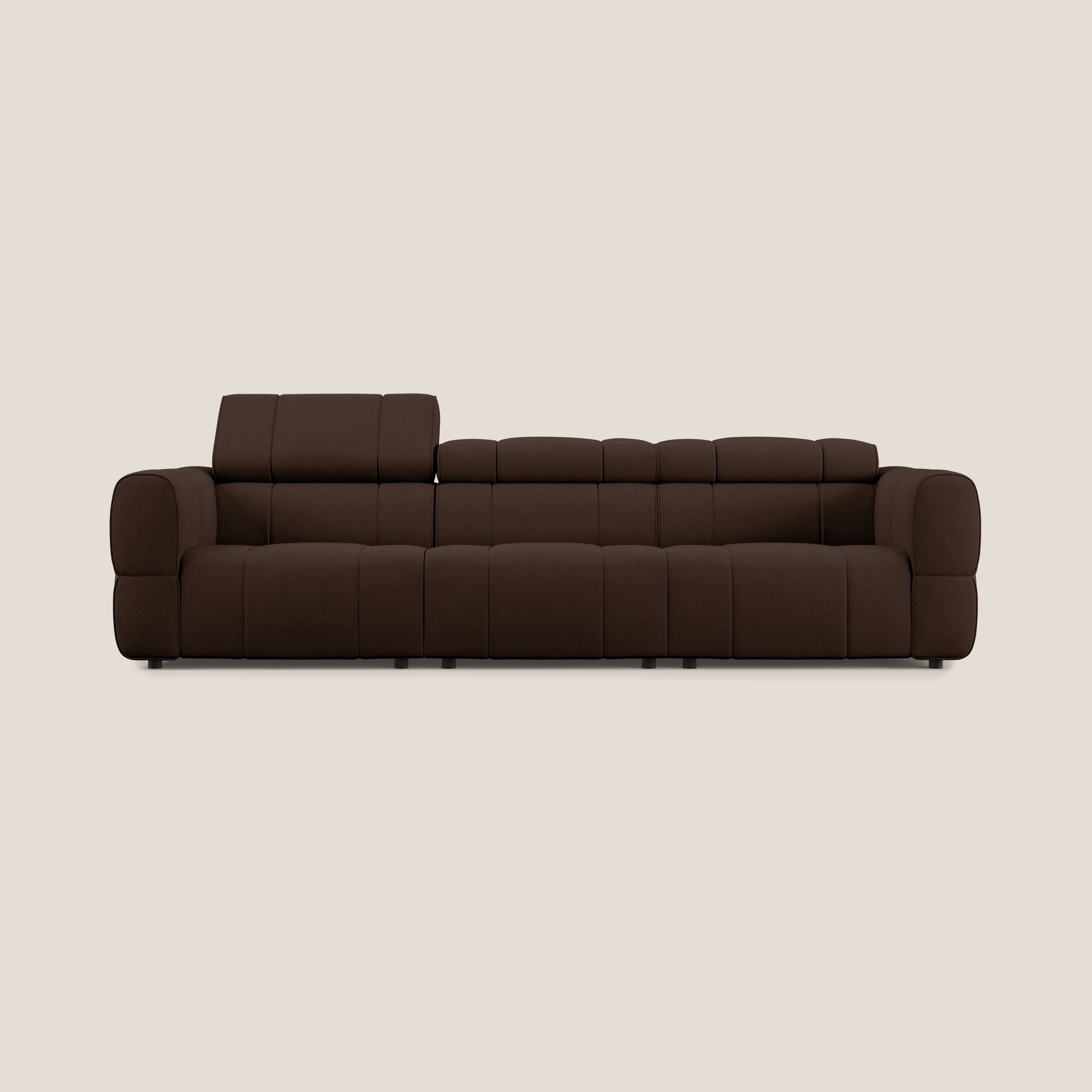 Giotto Divano modulare a 3 sedute con opzione relax elettrico in microfibra effetto velluto impermeabile T09 marrone - divani.store