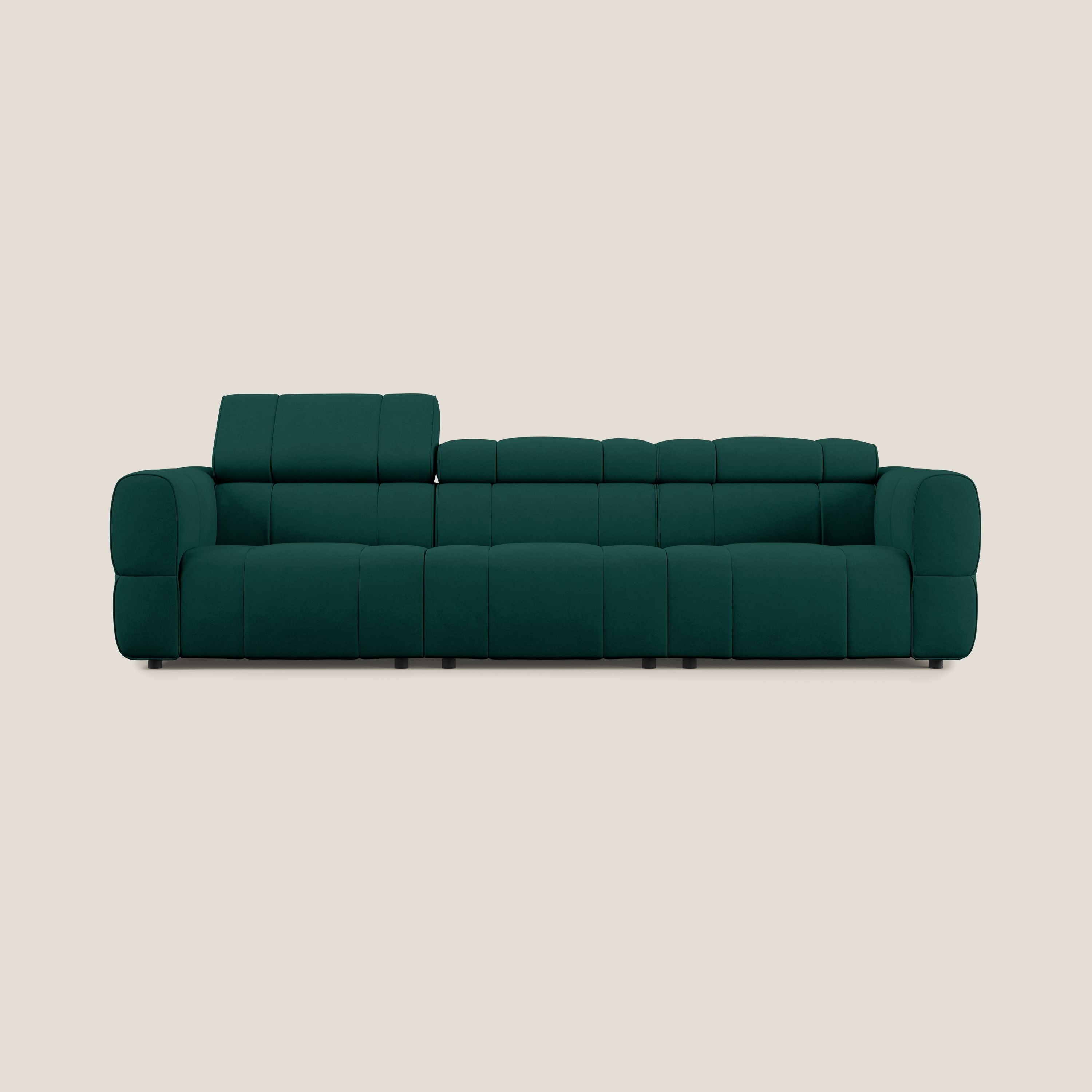 Giotto Divano modulare a 3 sedute con opzione relax elettrico in microfibra effetto velluto impermeabile T09 verde - divani.store