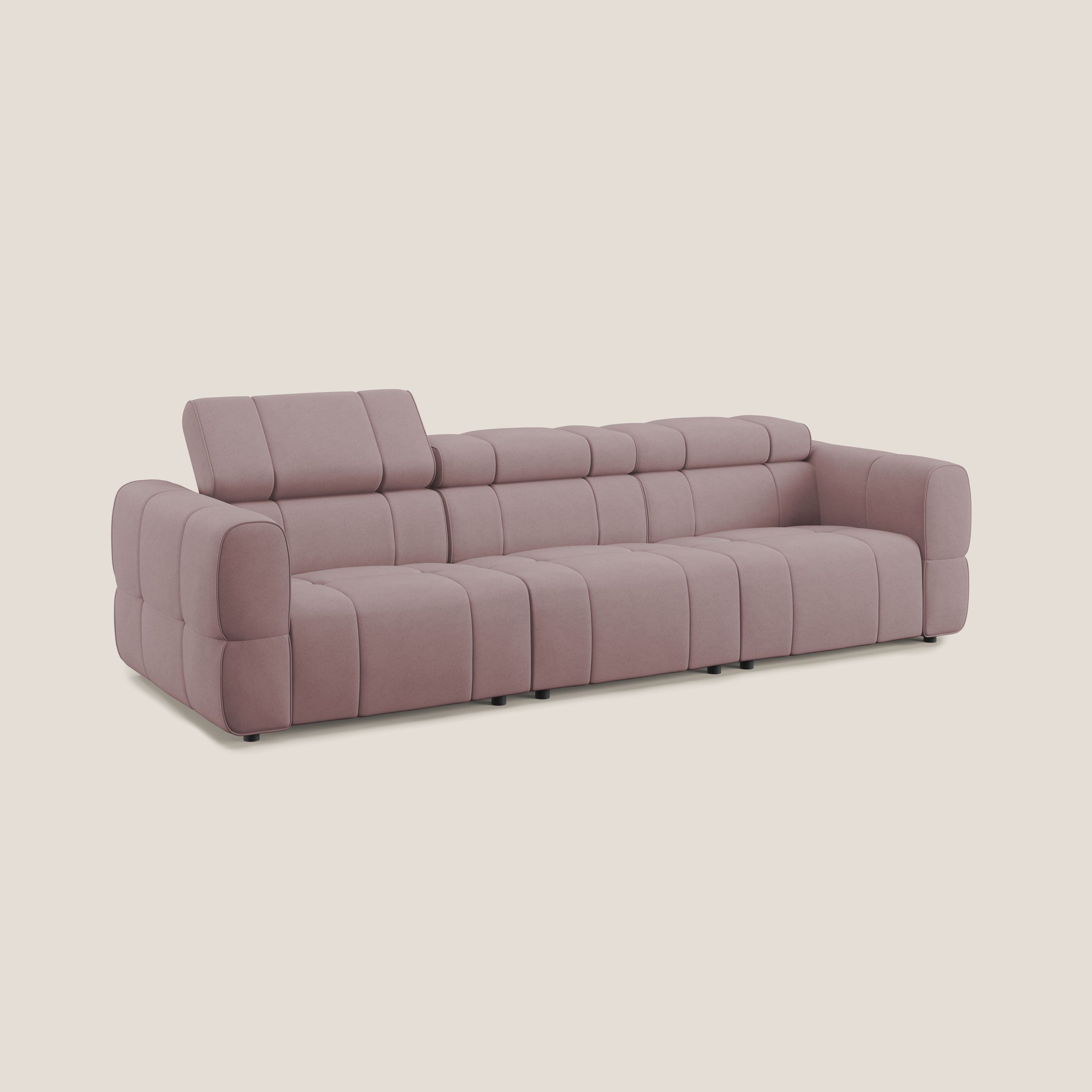 Giotto Divano modulare a 3 sedute con opzione relax elettrico in microfibra effetto velluto impermeabile T09 rosa - divani.store