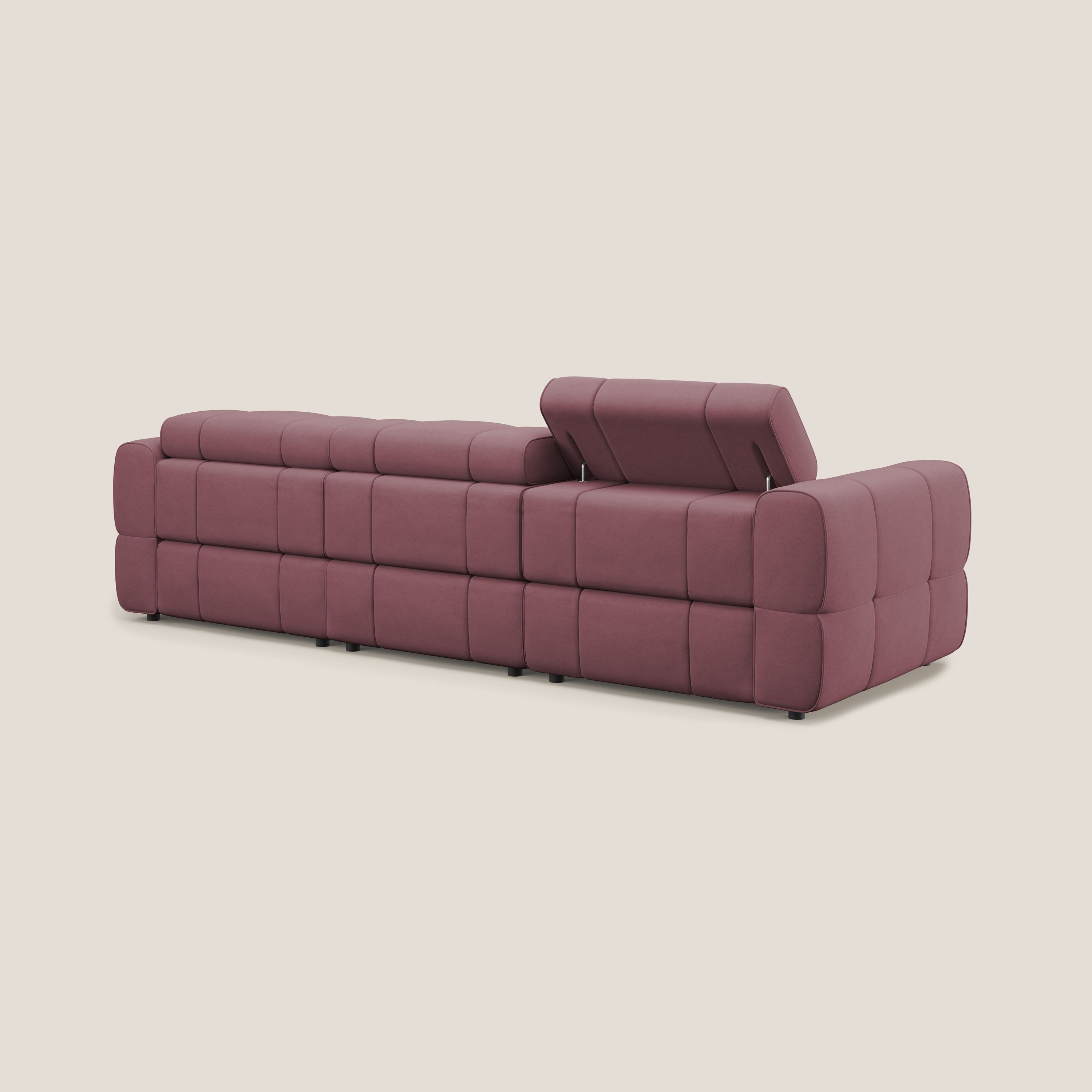 Giotto Divano modulare a 3 sedute con opzione relax elettrico in microfibra effetto velluto impermeabile T09 salmone - divani.store