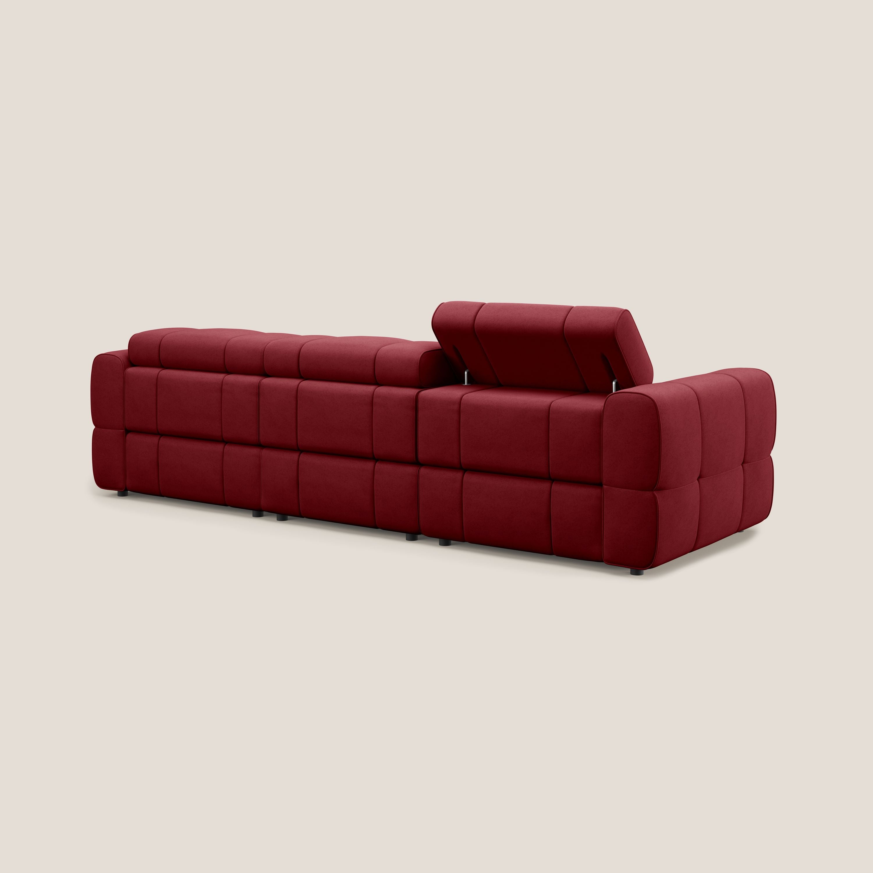 Giotto Divano modulare a 3 sedute con opzione relax elettrico in microfibra effetto velluto impermeabile T09 rosso - divani.store