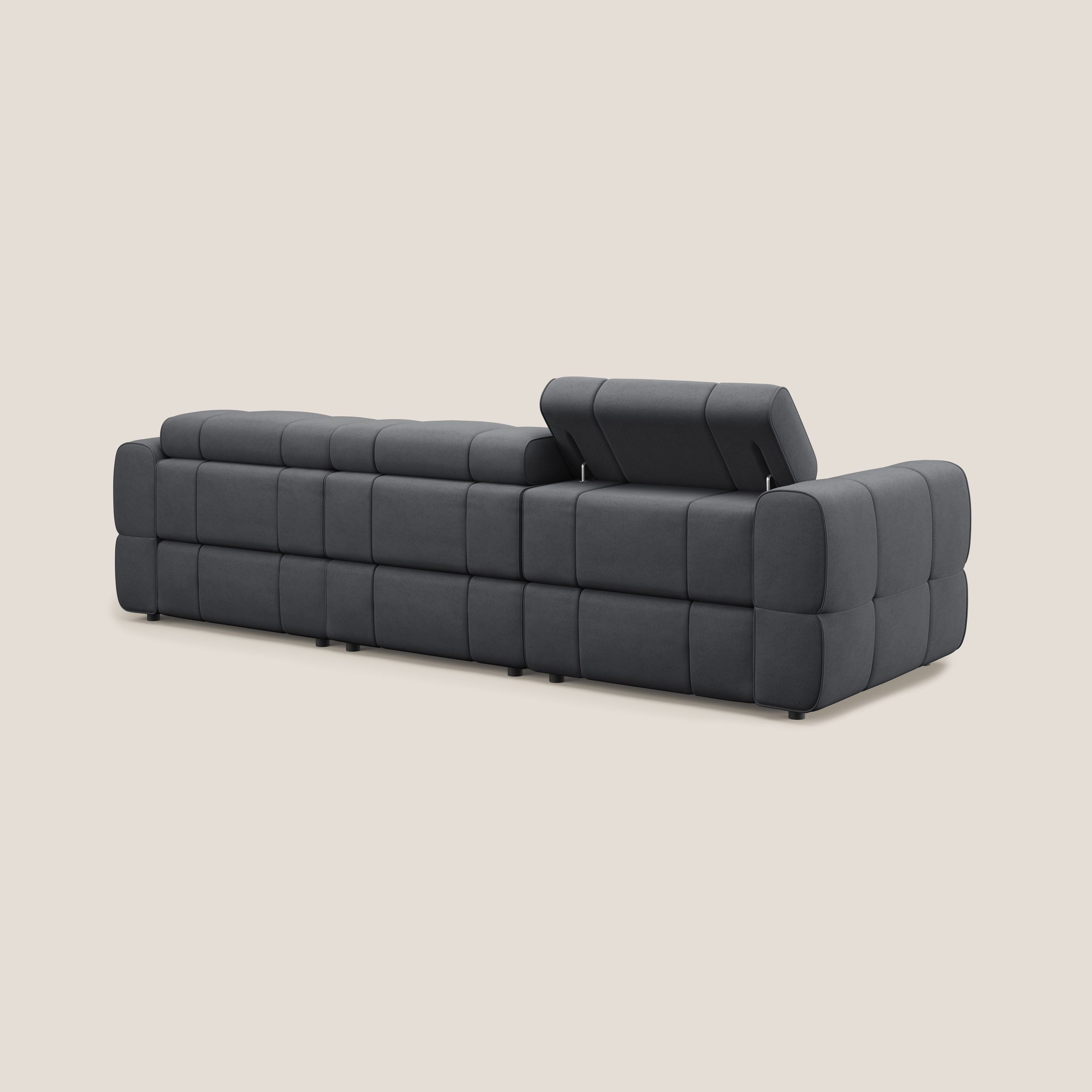 Giotto Divano modulare a 3 sedute con opzione relax elettrico in microfibra effetto velluto impermeabile T09 grigio - divani.store
