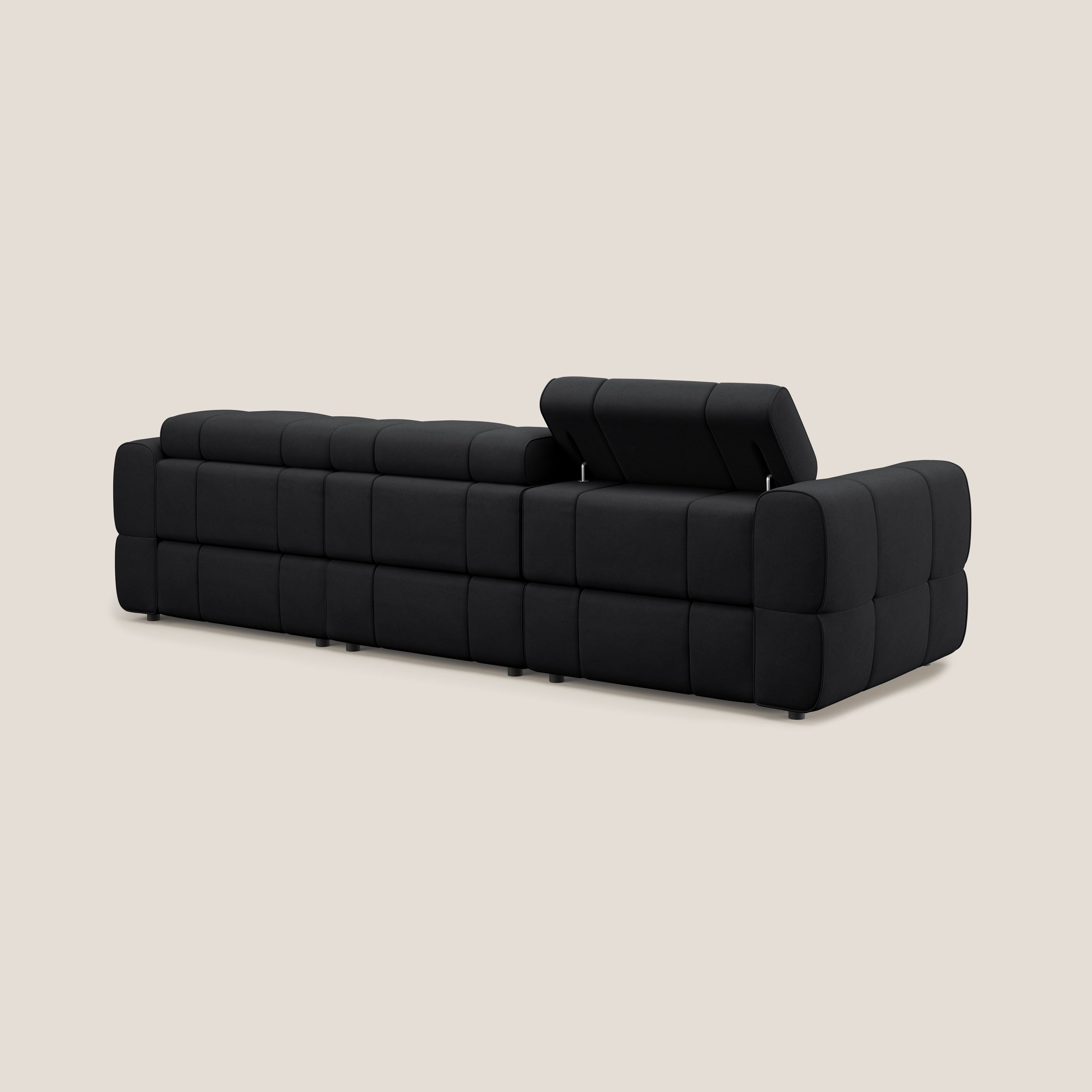 Giotto Divano modulare a 3 sedute con opzione relax elettrico in microfibra effetto velluto impermeabile T09 antracite - divani.store