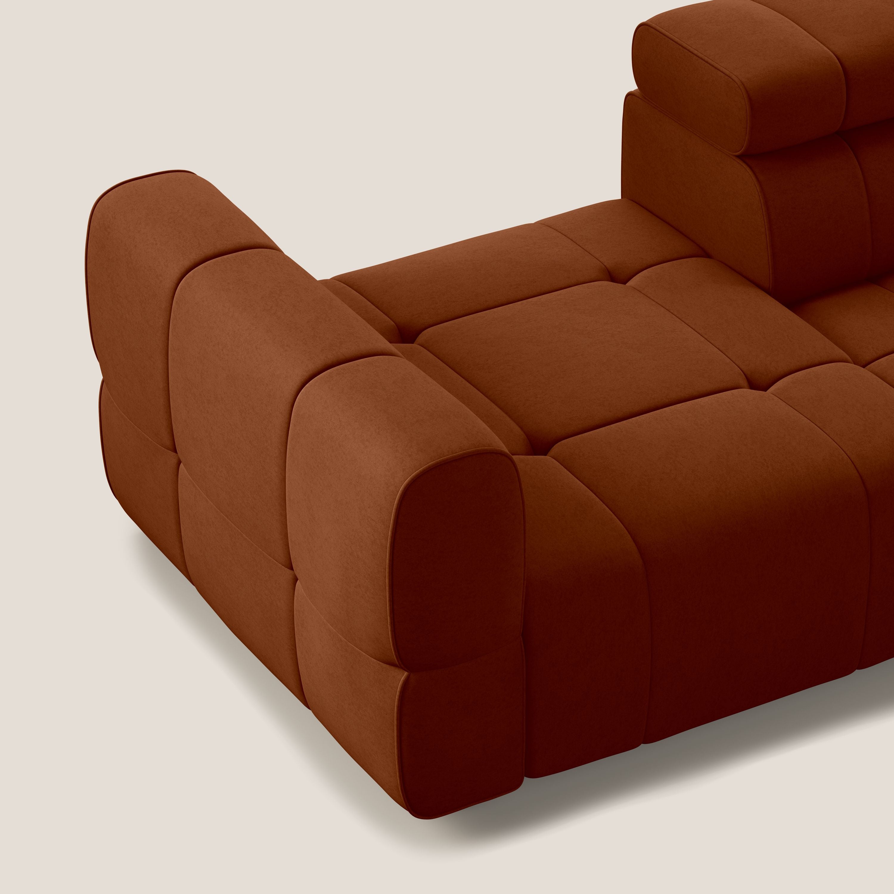 Giotto Divano con terminale e opzione relax elettrico in microfibra effetto velluto impermeabile T09 - divani.store