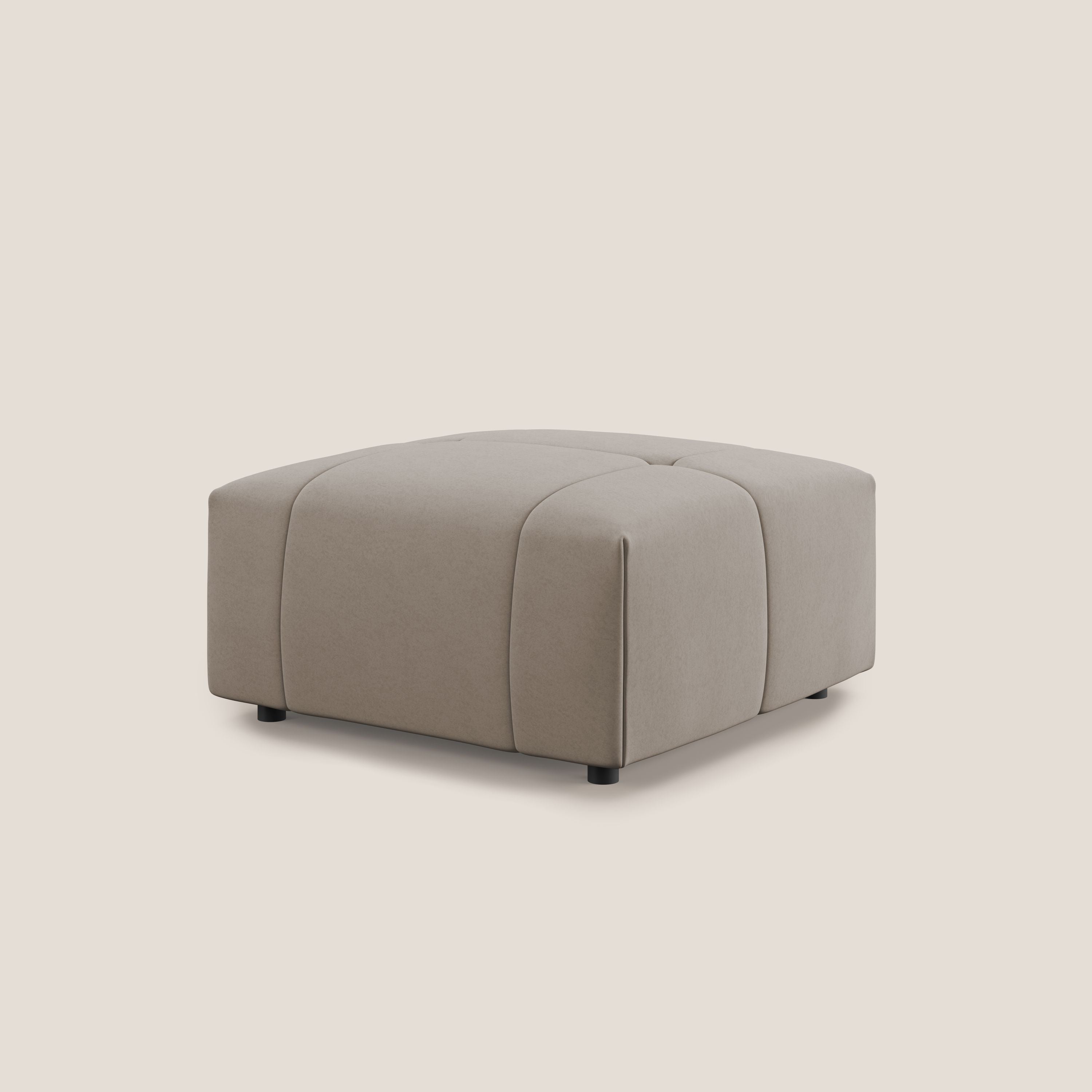 Giotto pouf in morbida microfibra effetto velluto impermeabile idrorepellente T09 tortora - divani.store