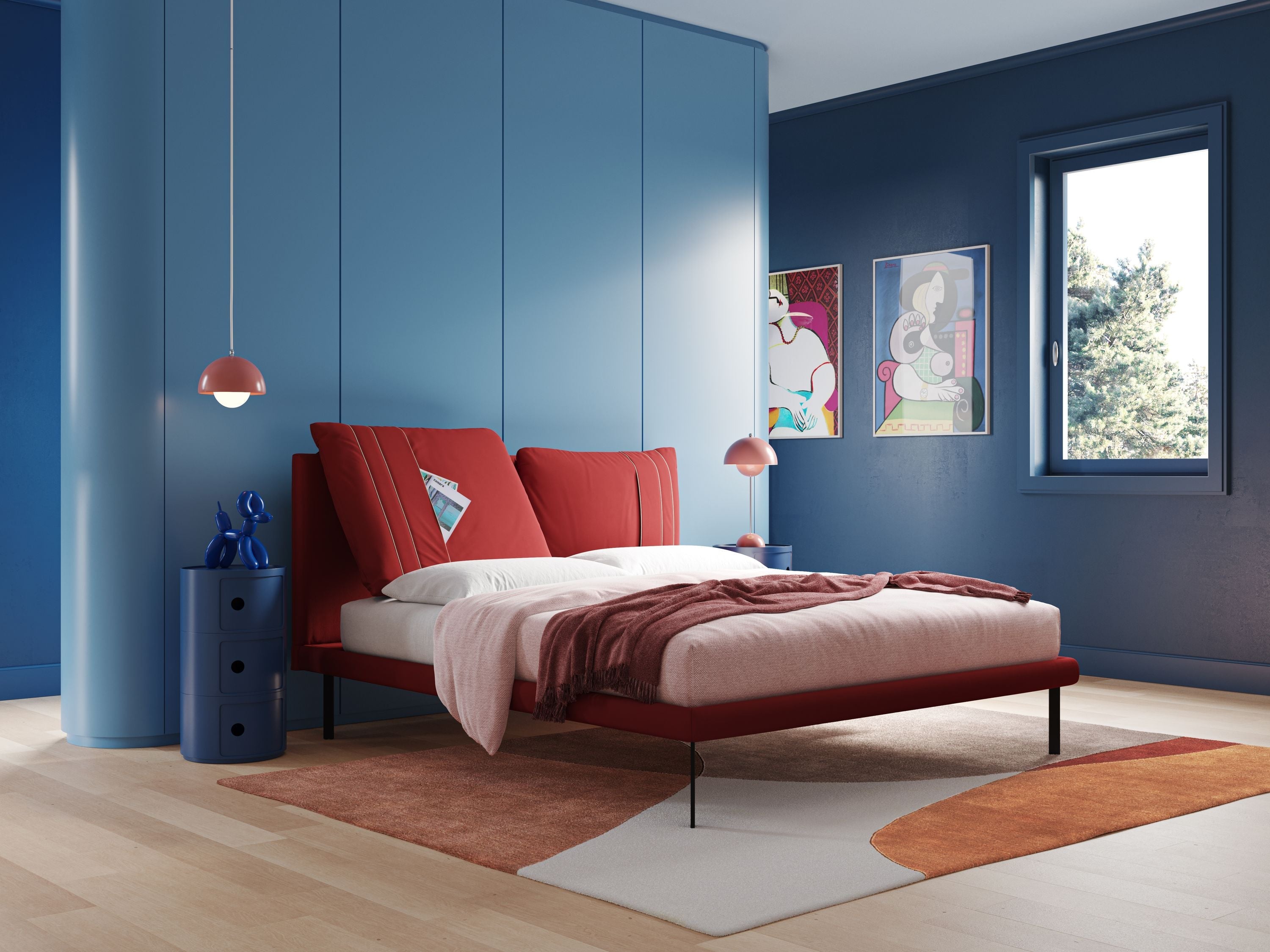 Giselle letto moderno con cuscini testata regolabili con tasche in microfibra impermeabile T11 rosso - divani.store