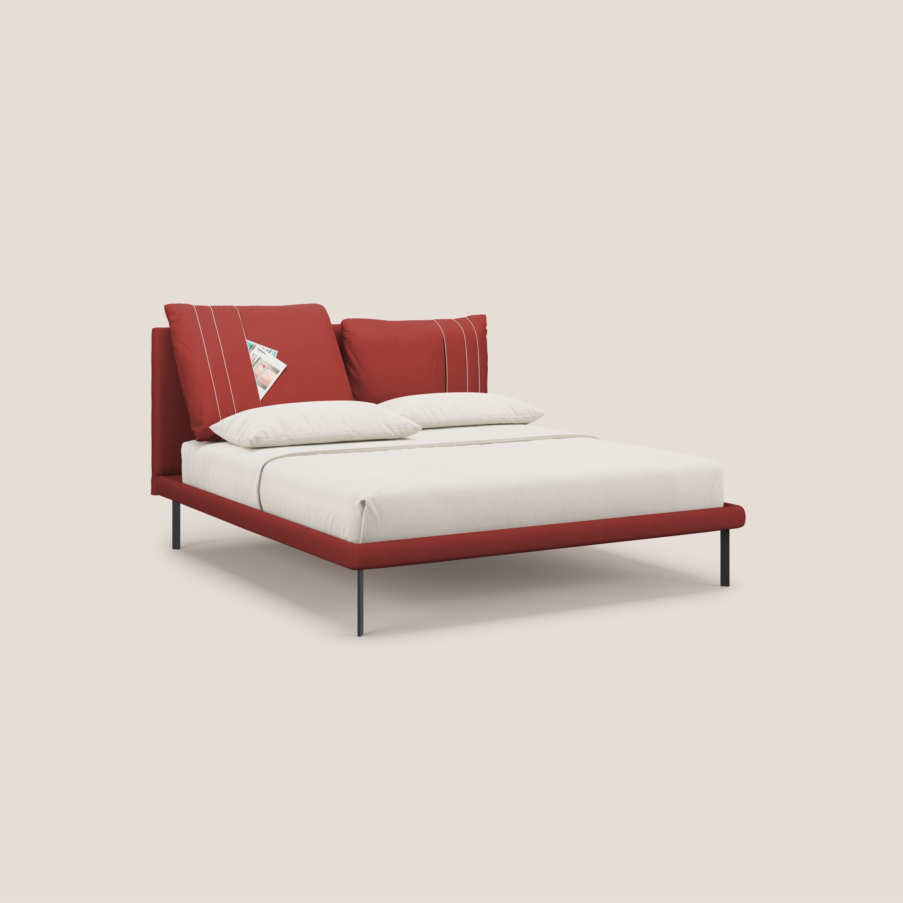 Giselle letto moderno con cuscini testata regolabili con tasche in microfibra impermeabile T11 rosso - divani.store
