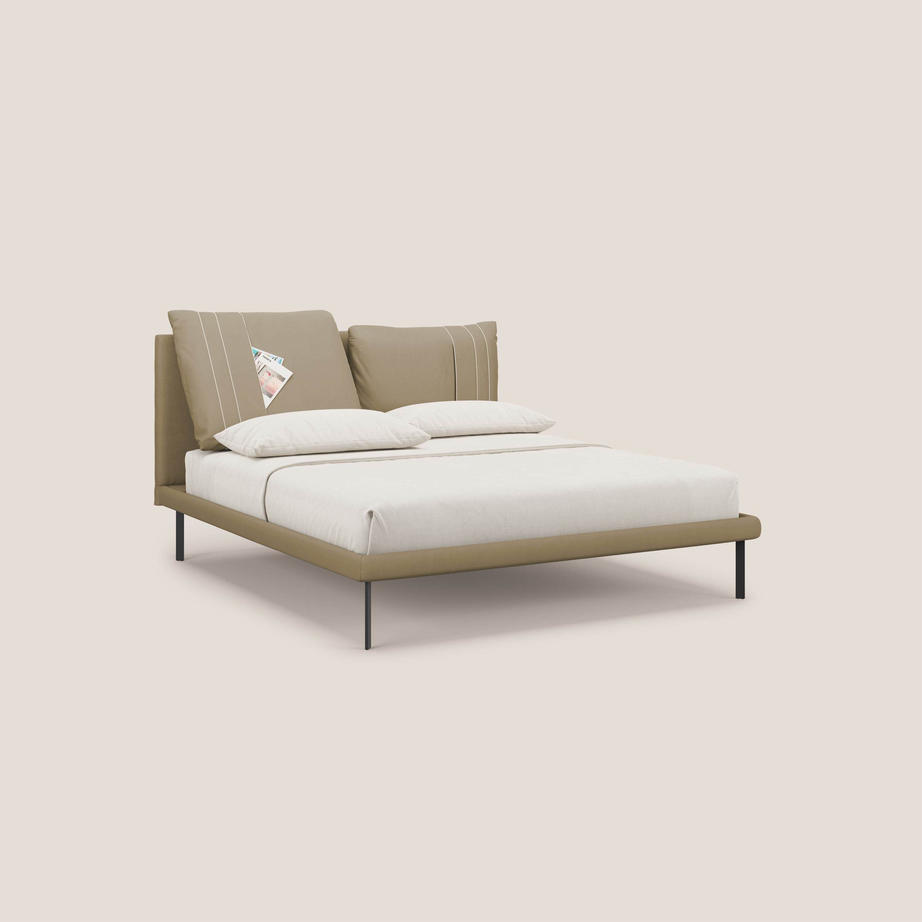 Giselle letto moderno con cuscini testata regolabili con tasche in microfibra impermeabile T11 beige - divani.store
