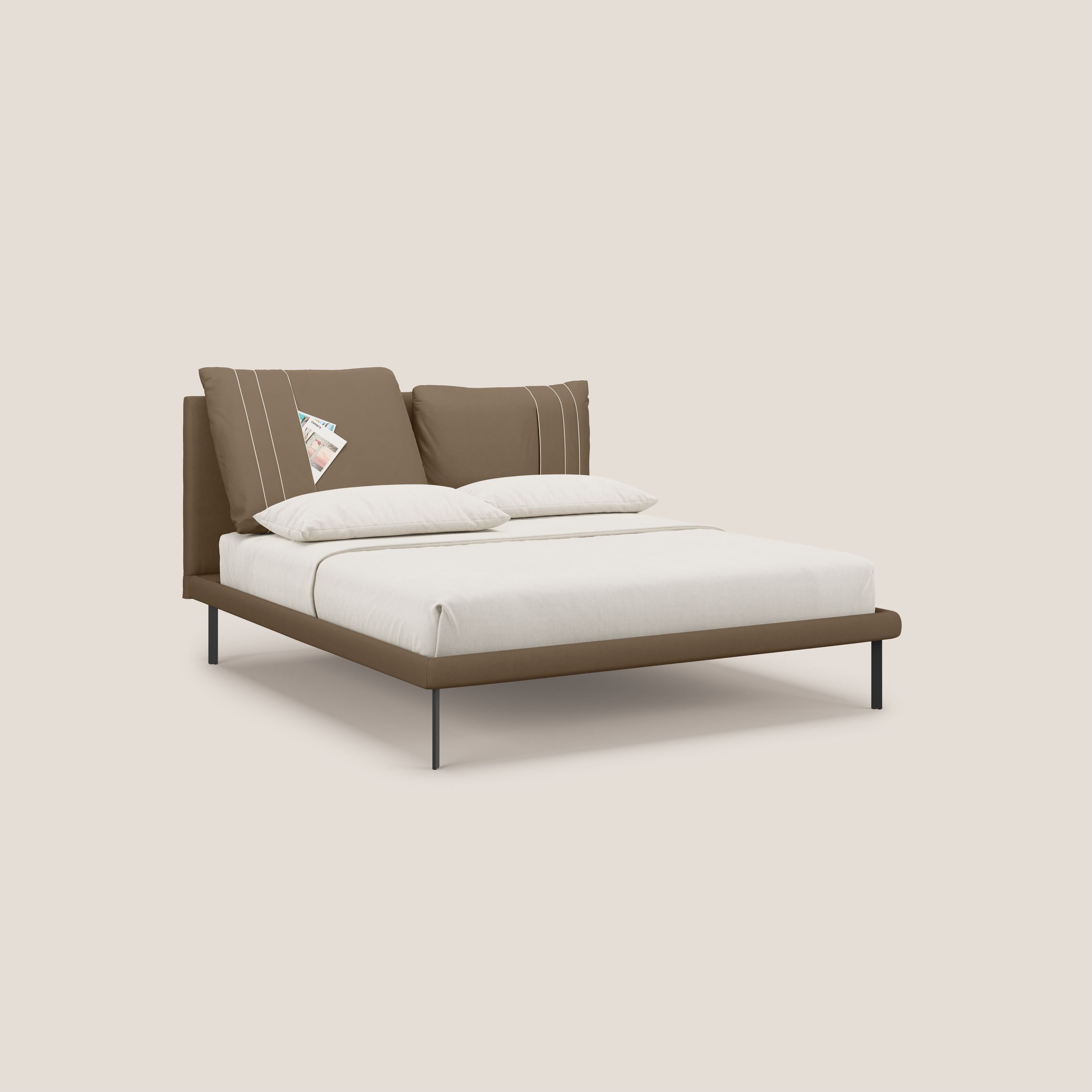 Giselle letto moderno con cuscini testata regolabili con tasche in microfibra impermeabile T11 marrone - divani.store