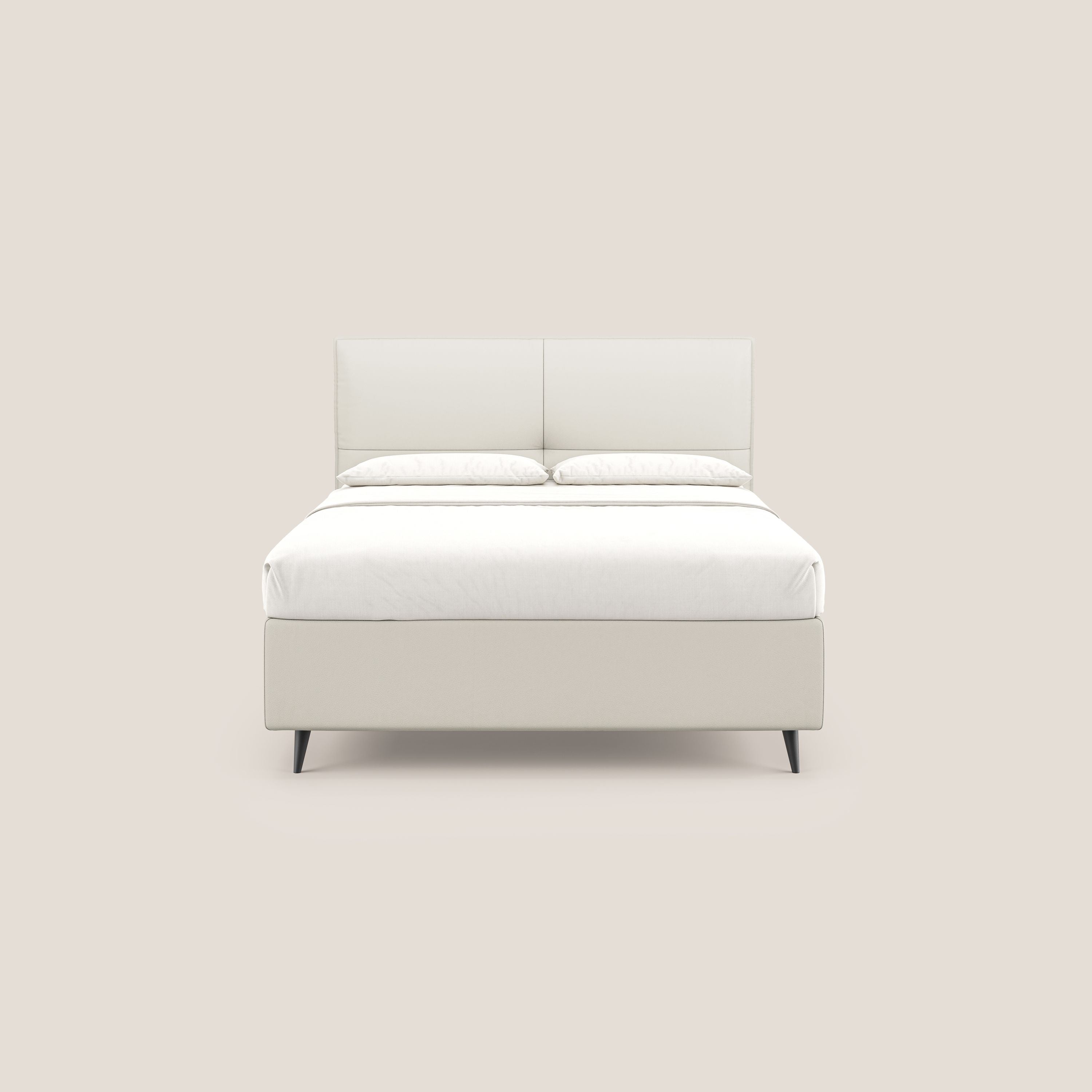 Greta letto contenitore dimensioni SLIM con testata trapuntata in ecopelle impermeabile T04 bianco - divani.store