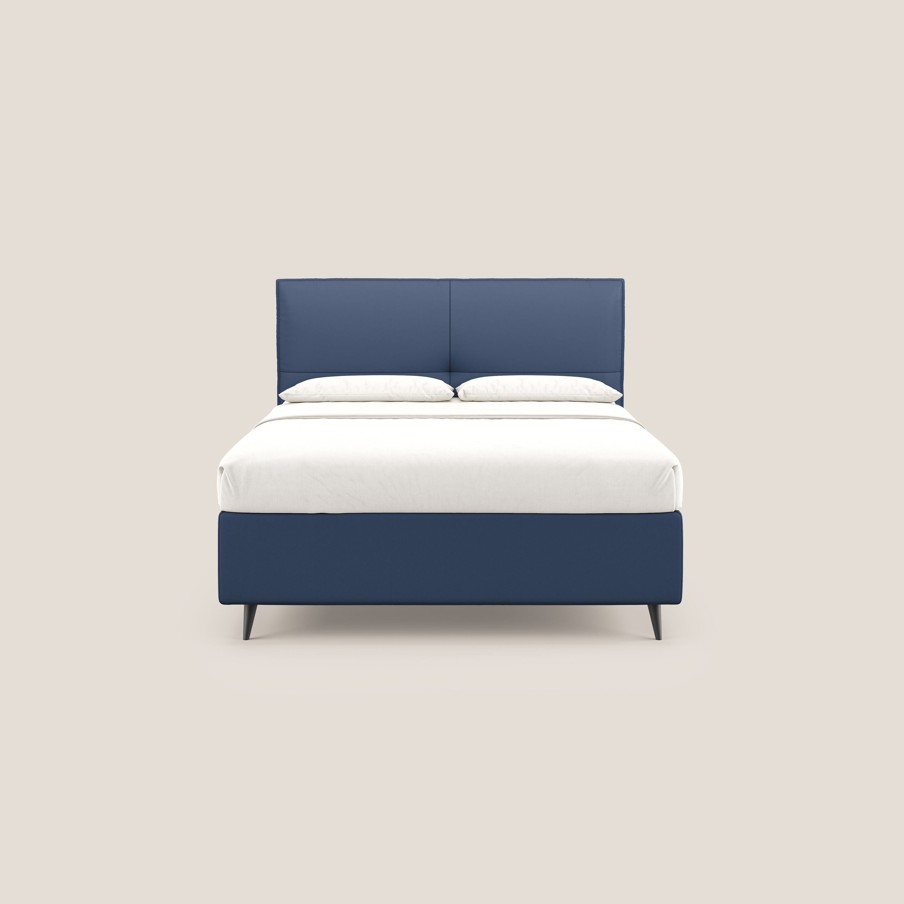 Greta letto contenitore dimensioni SLIM con testata trapuntata in ecopelle impermeabile T04 blu - divani.store
