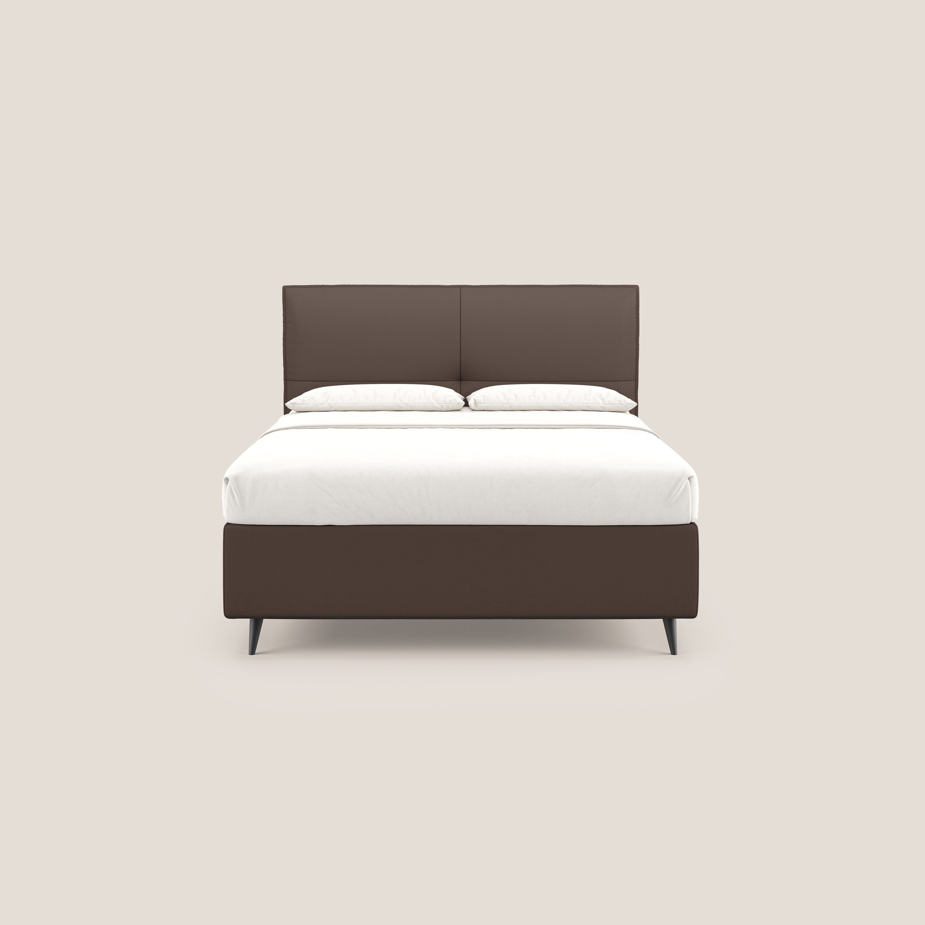 Greta letto contenitore dimensioni SLIM con testata trapuntata in ecopelle impermeabile T04 marrone - divani.store