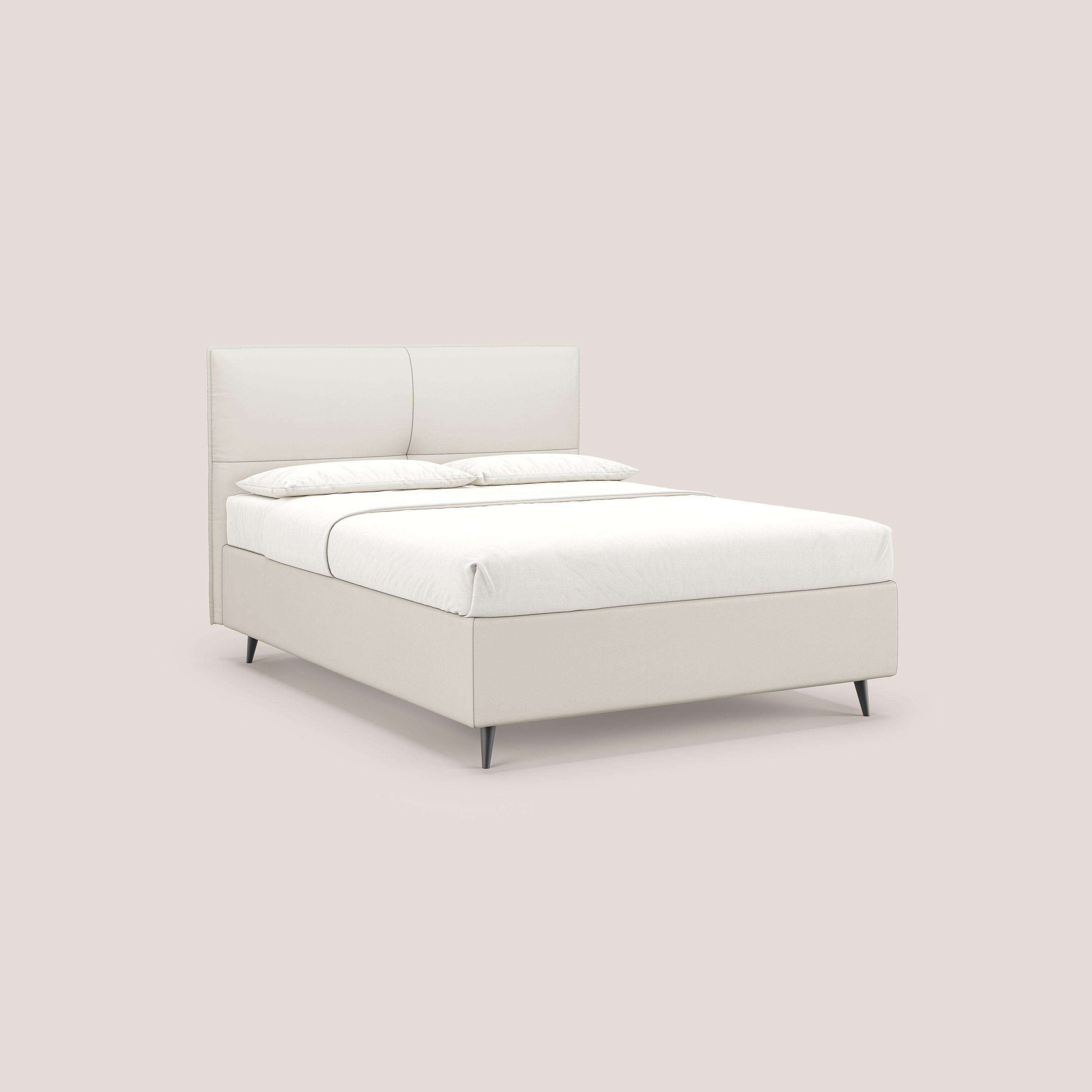 Greta letto contenitore dimensioni SLIM con testata trapuntata in ecopelle impermeabile T04 bianco - divani.store