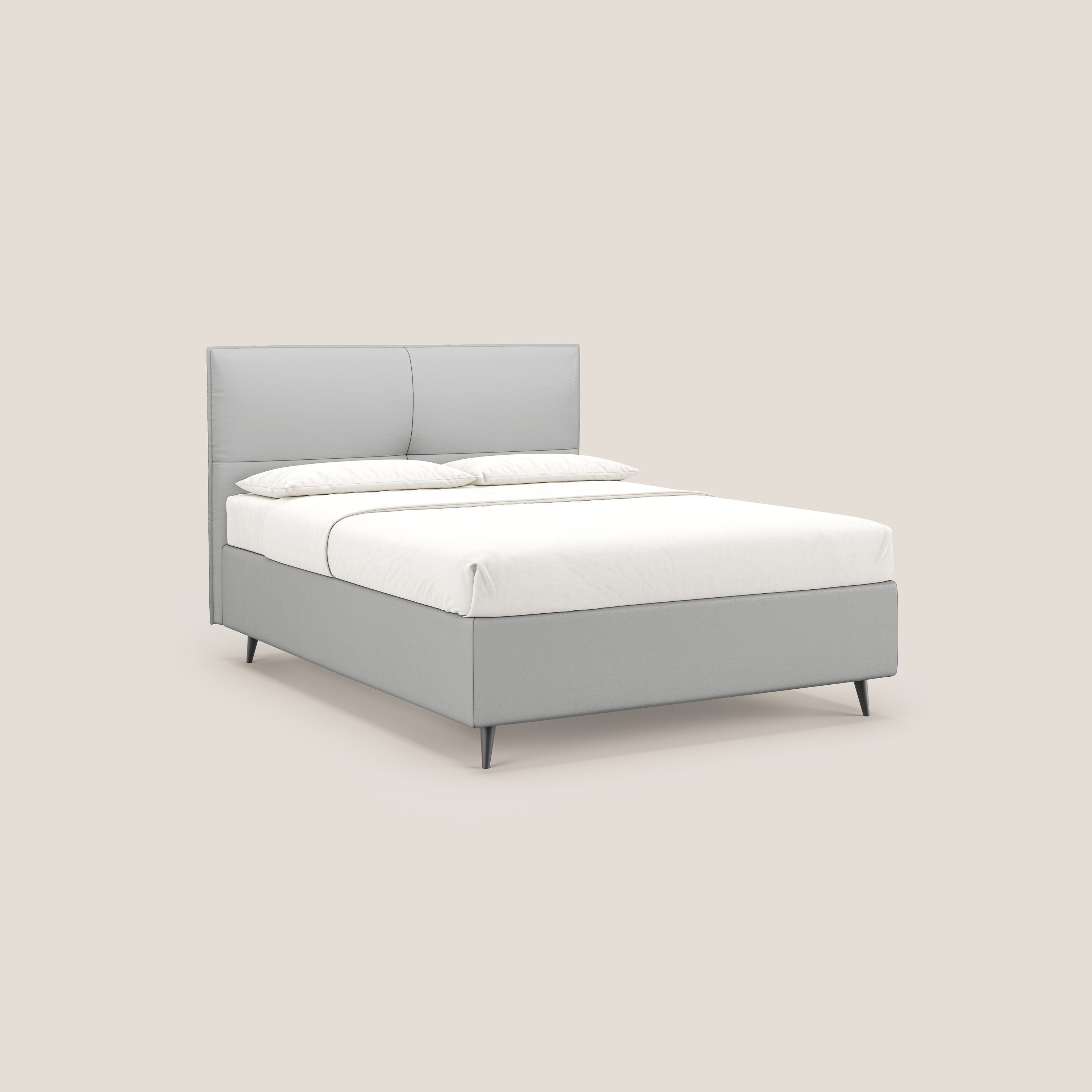 Greta letto contenitore dimensioni SLIM con testata trapuntata in ecopelle impermeabile T04 grigio chiaro - divani.store