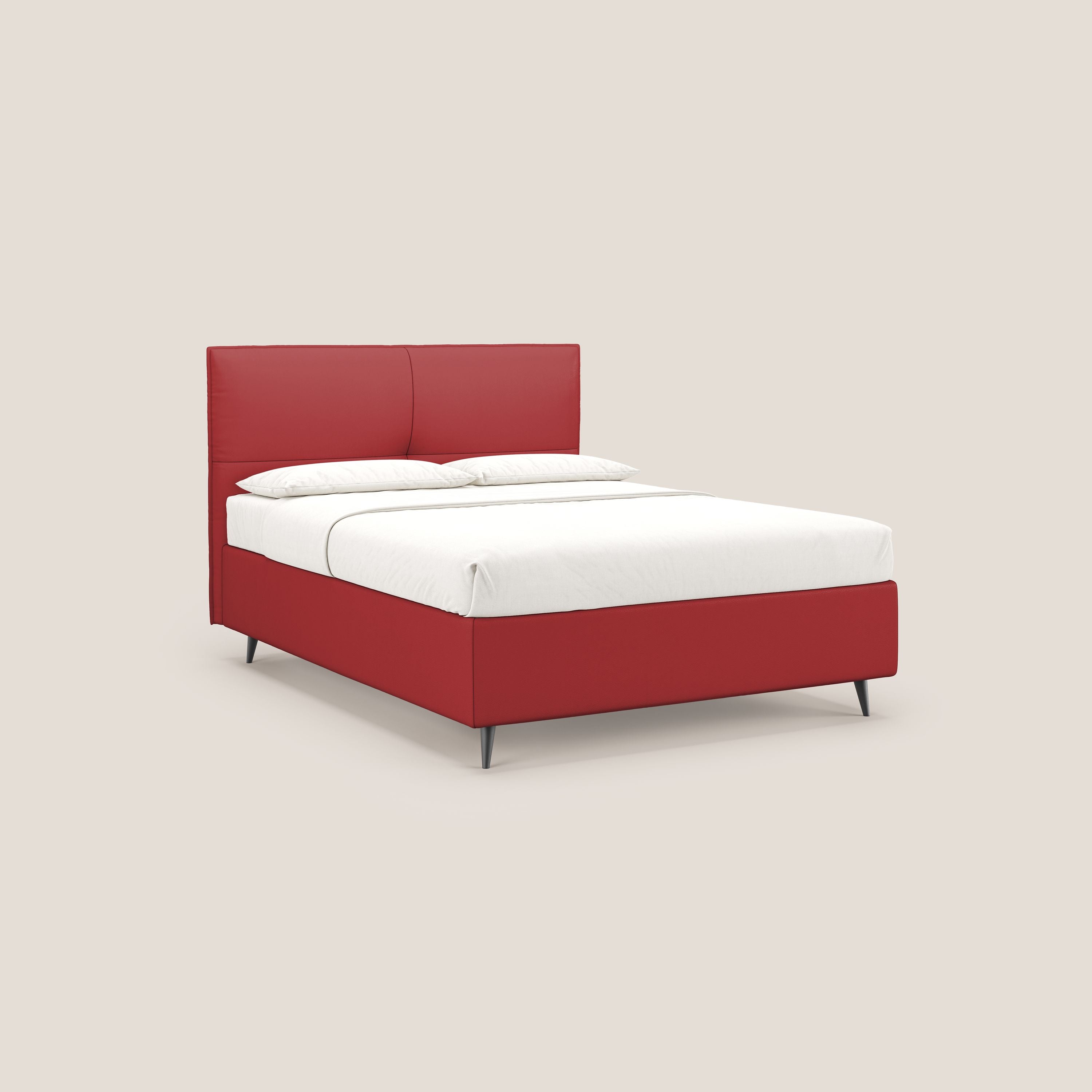 Greta letto contenitore dimensioni SLIM con testata trapuntata in ecopelle impermeabile T04 rosso - divani.store