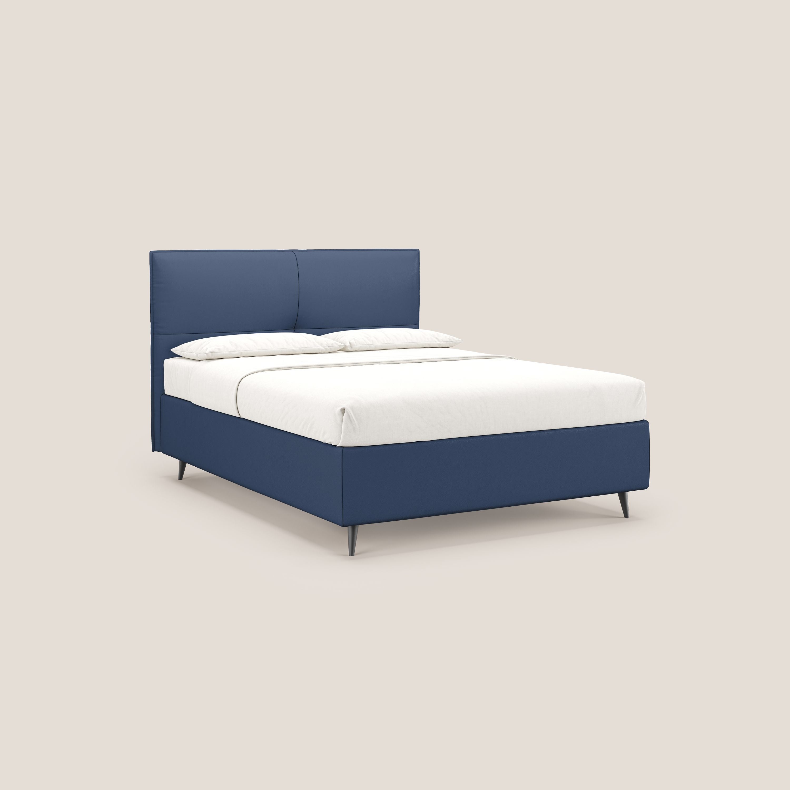 Greta letto contenitore dimensioni SLIM con testata trapuntata in ecopelle impermeabile T04 blu - divani.store