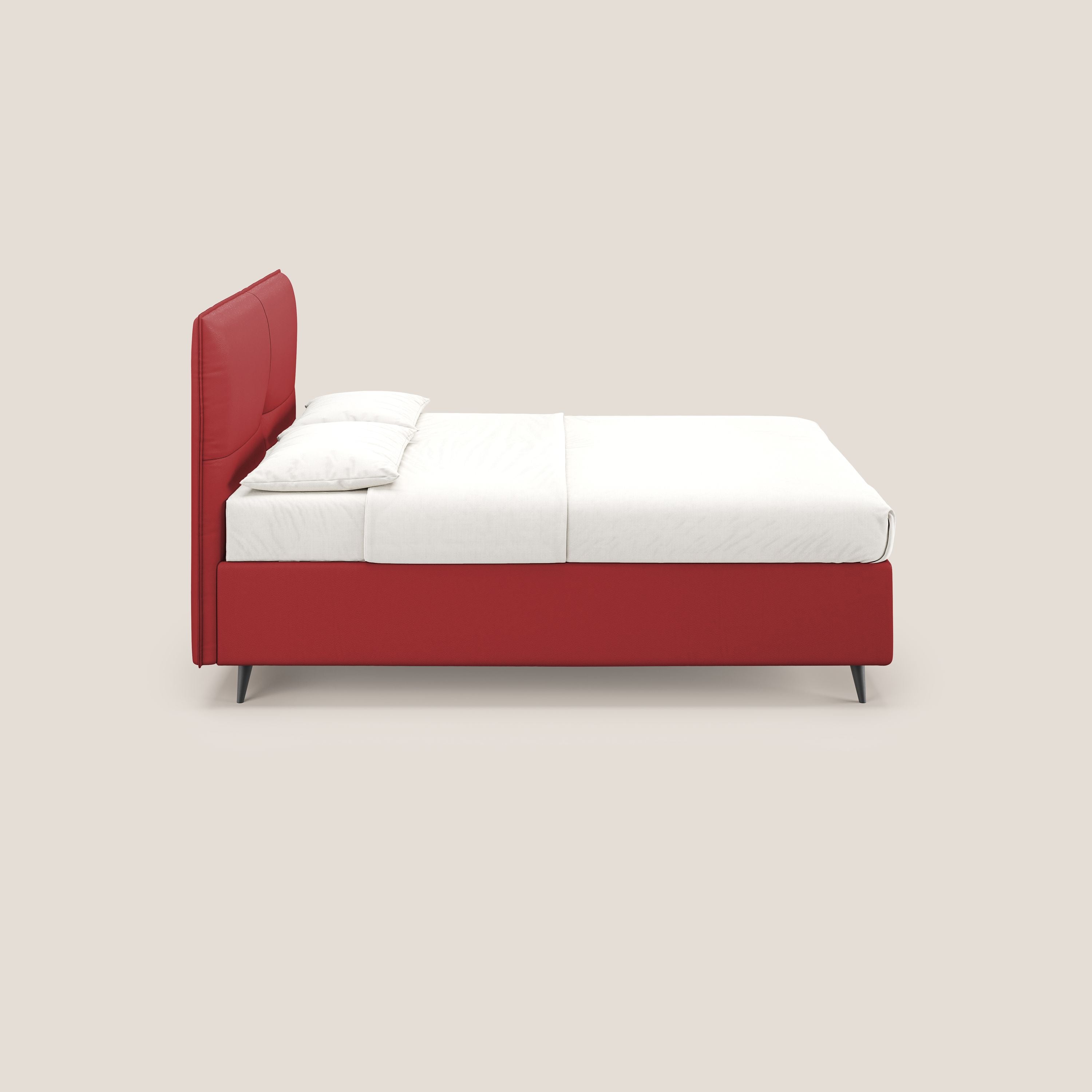 Greta letto contenitore dimensioni SLIM con testata trapuntata in ecopelle impermeabile T04 rosso - divani.store