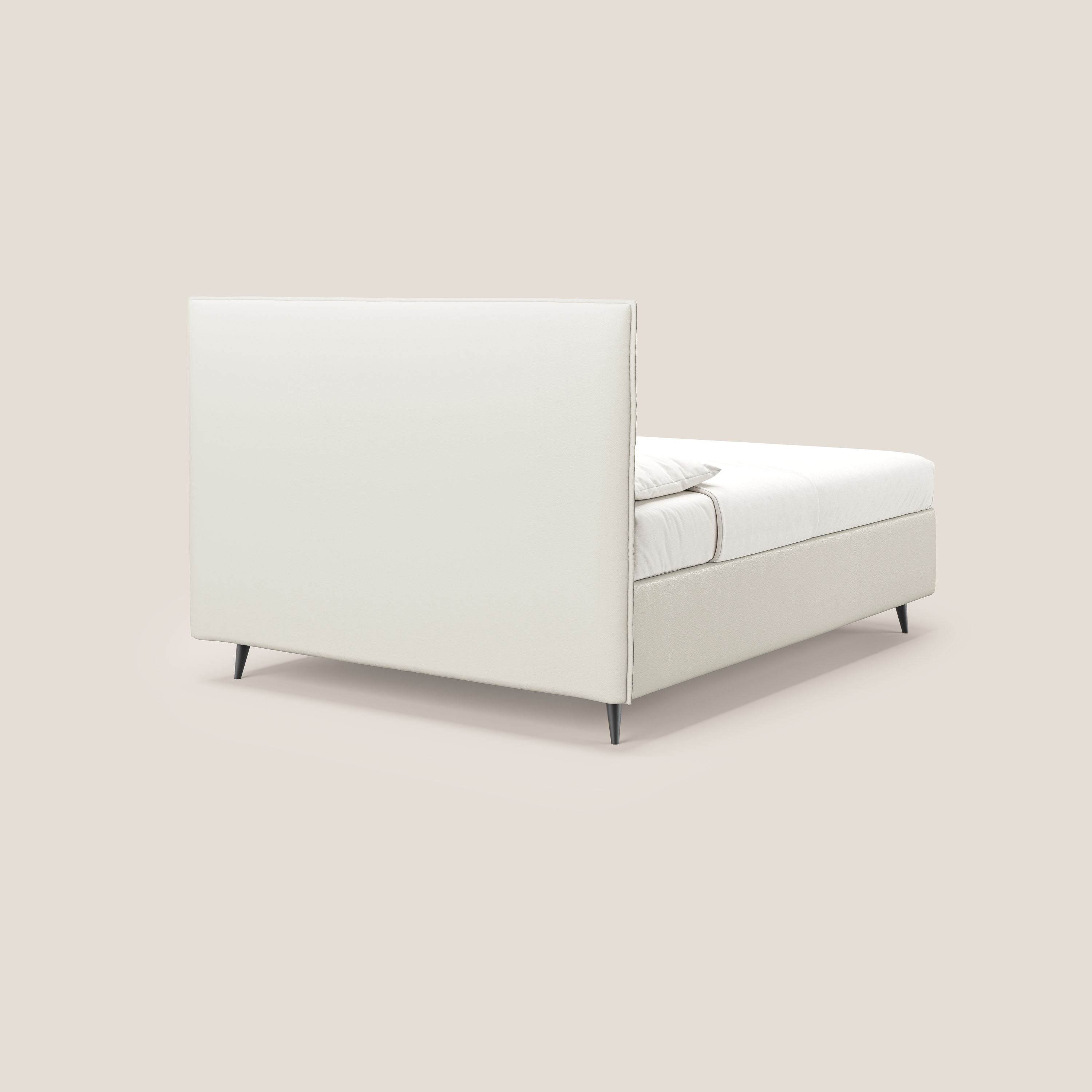 Greta letto contenitore dimensioni SLIM con testata trapuntata in ecopelle impermeabile T04 bianco - divani.store