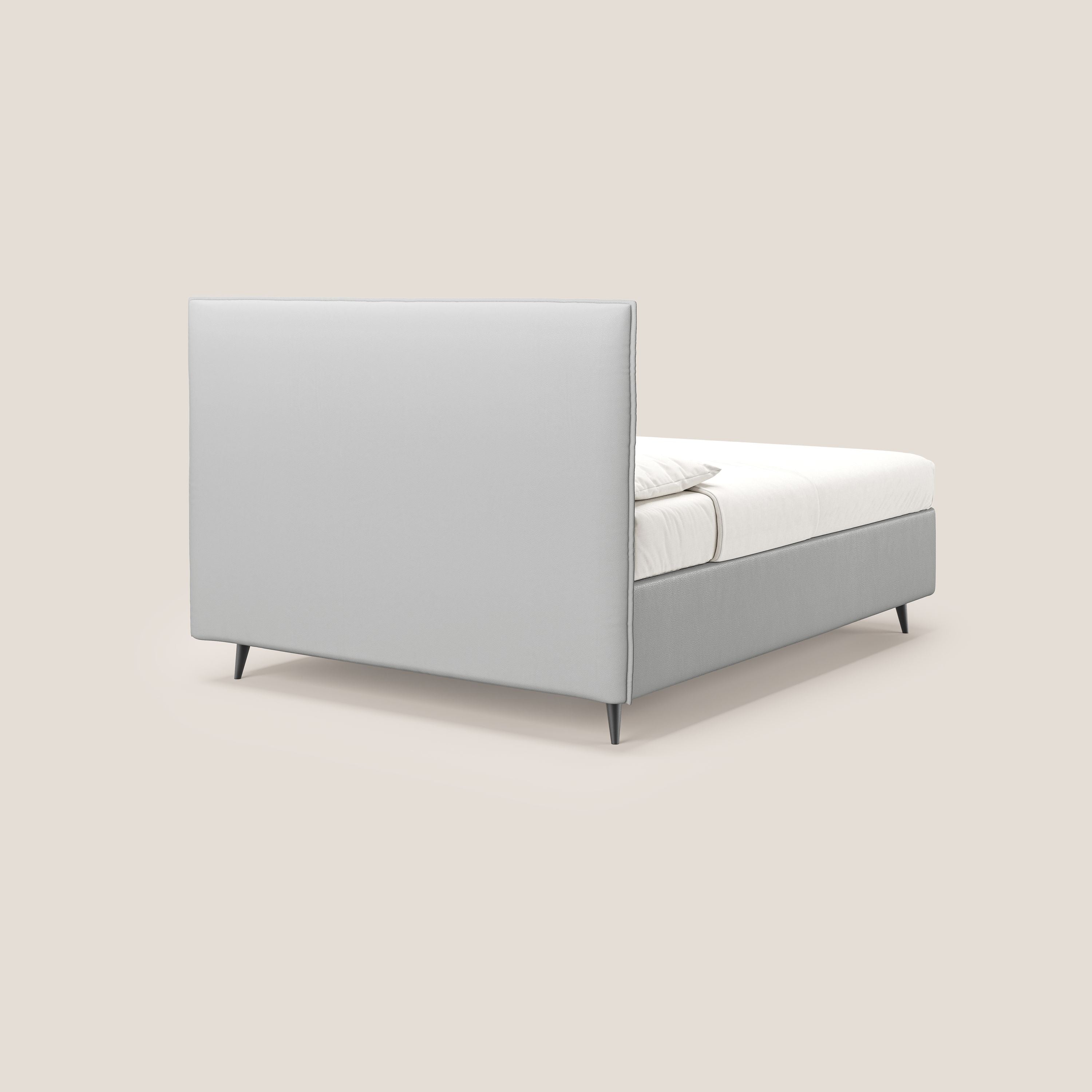Greta letto contenitore dimensioni SLIM con testata trapuntata in ecopelle impermeabile T04 grigio chiaro - divani.store