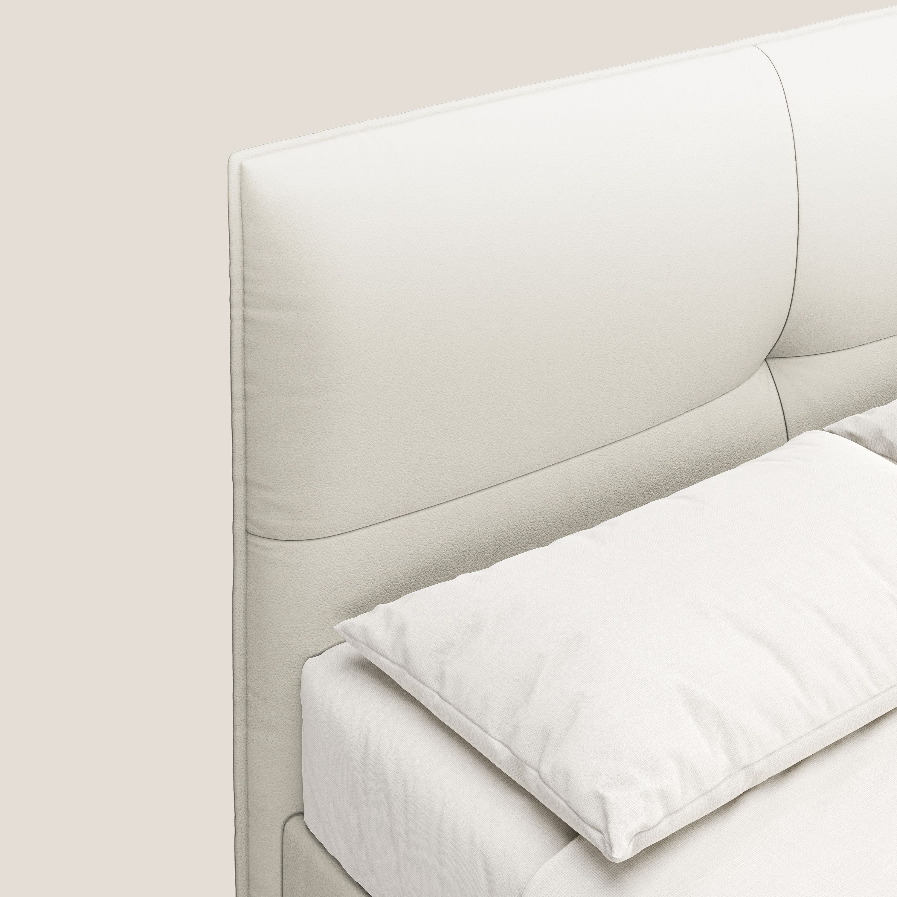 Greta letto contenitore dimensioni SLIM con testata trapuntata in ecopelle impermeabile T04 bianco - divani.store