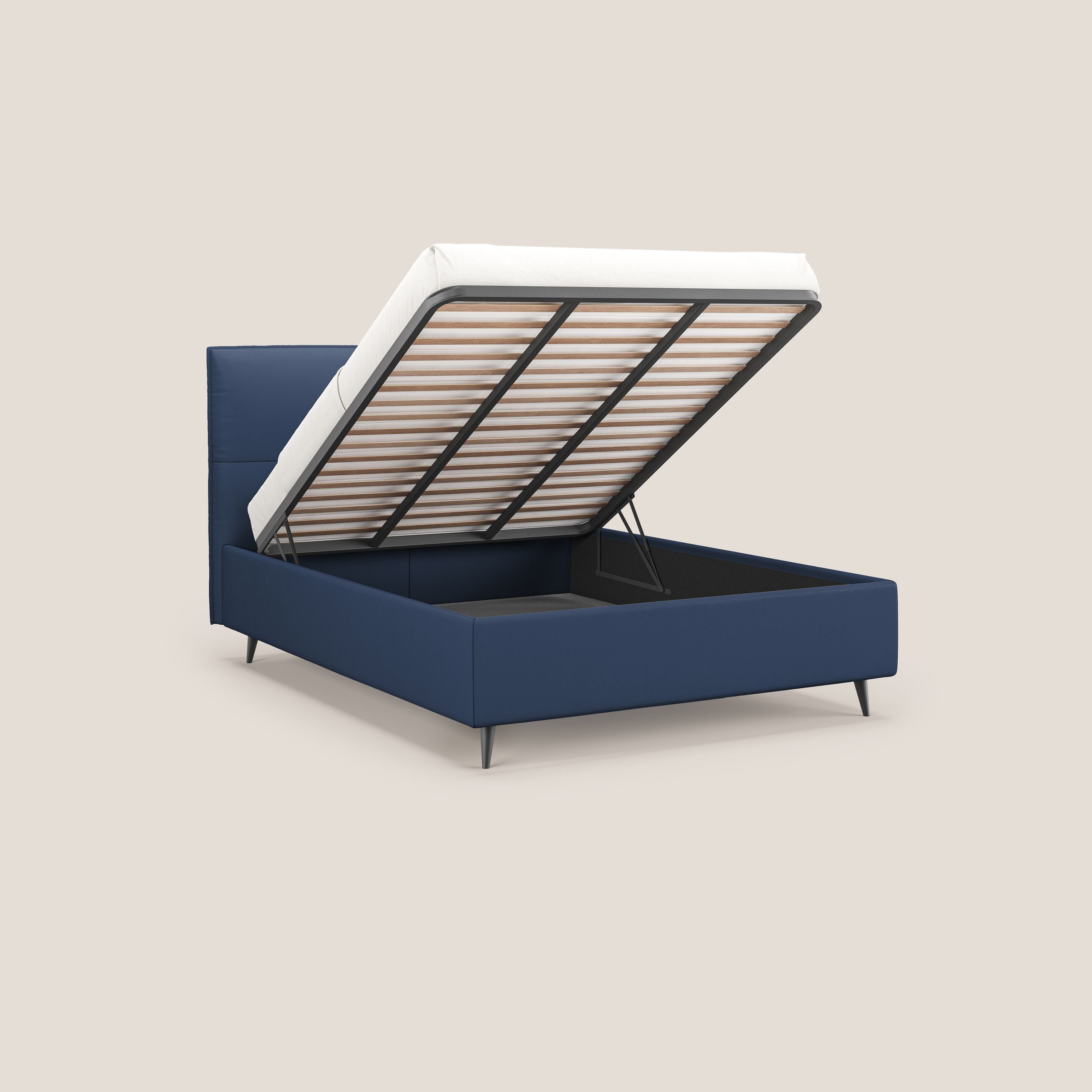 Greta letto contenitore dimensioni SLIM con testata trapuntata in ecopelle impermeabile T04 blu - divani.store