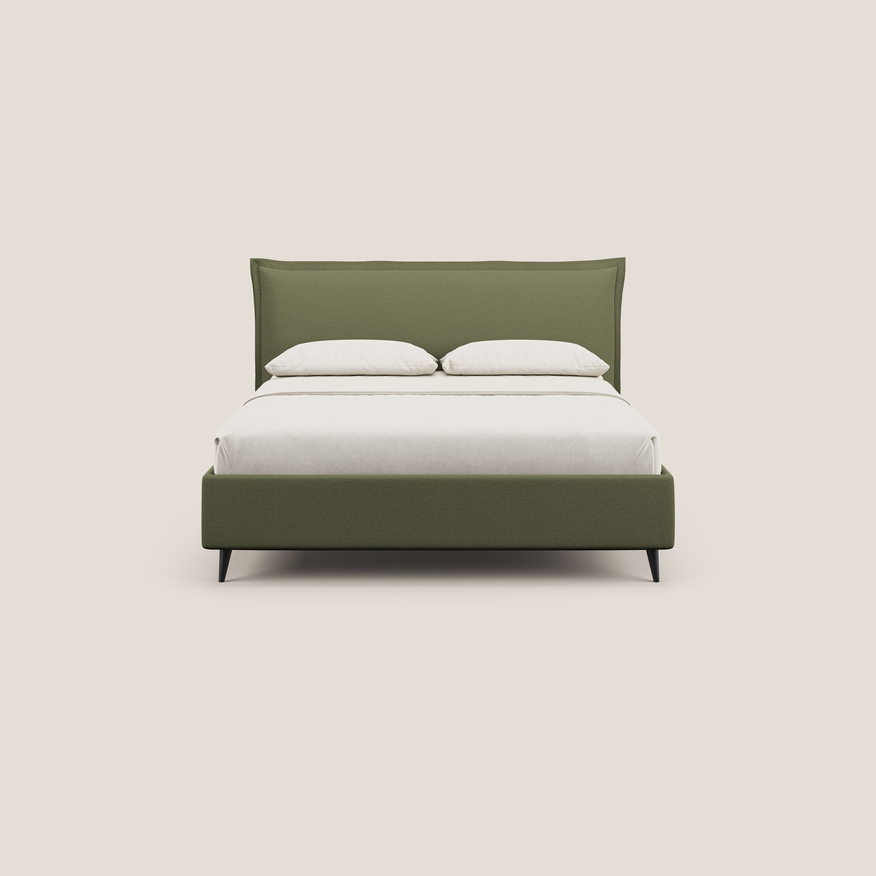 Hans letto contenitore imbottito minimal in tessuto simil cotone impermeabile T19 verde - divani.store