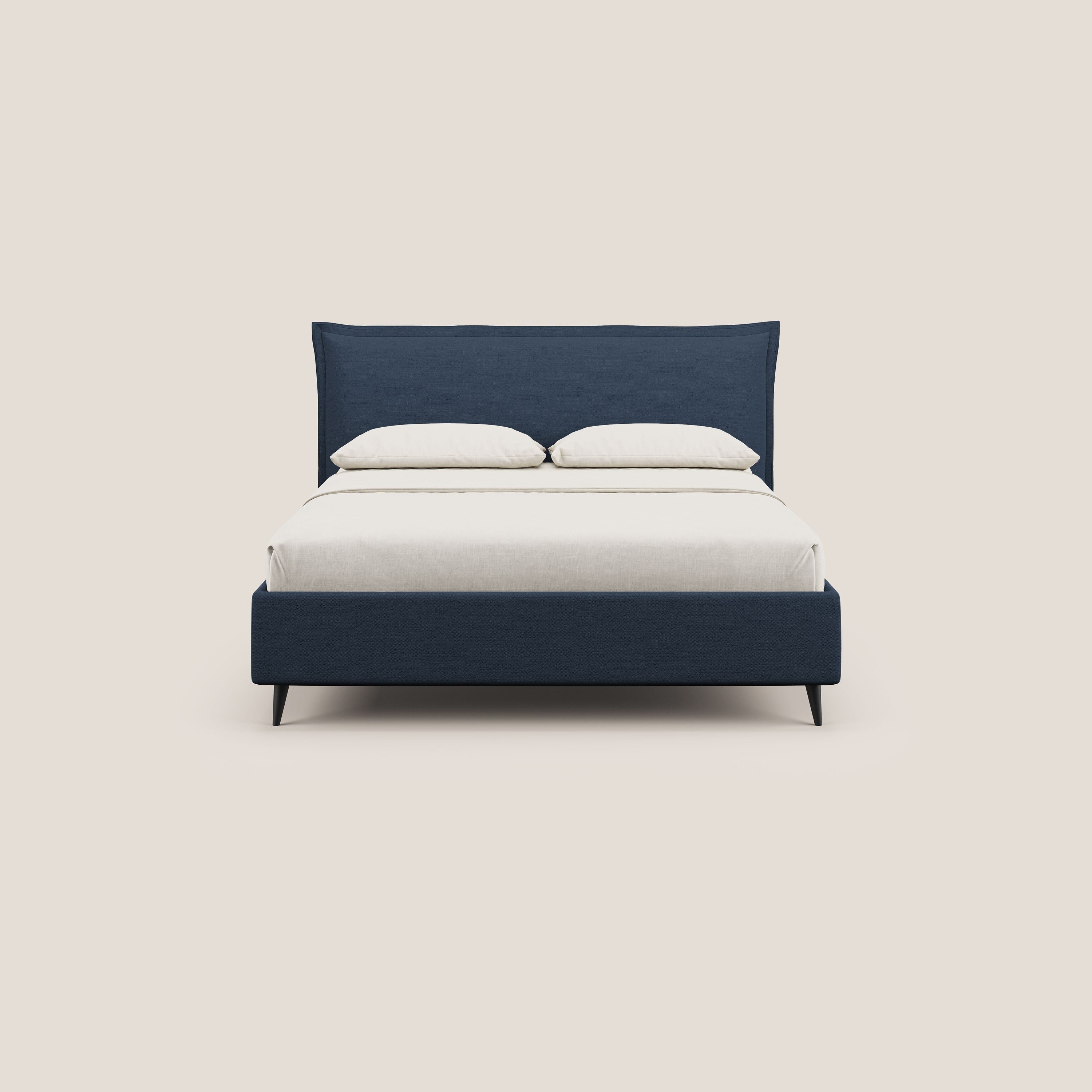 Hans letto contenitore imbottito minimal in tessuto simil cotone impermeabile T19 blu - divani.store