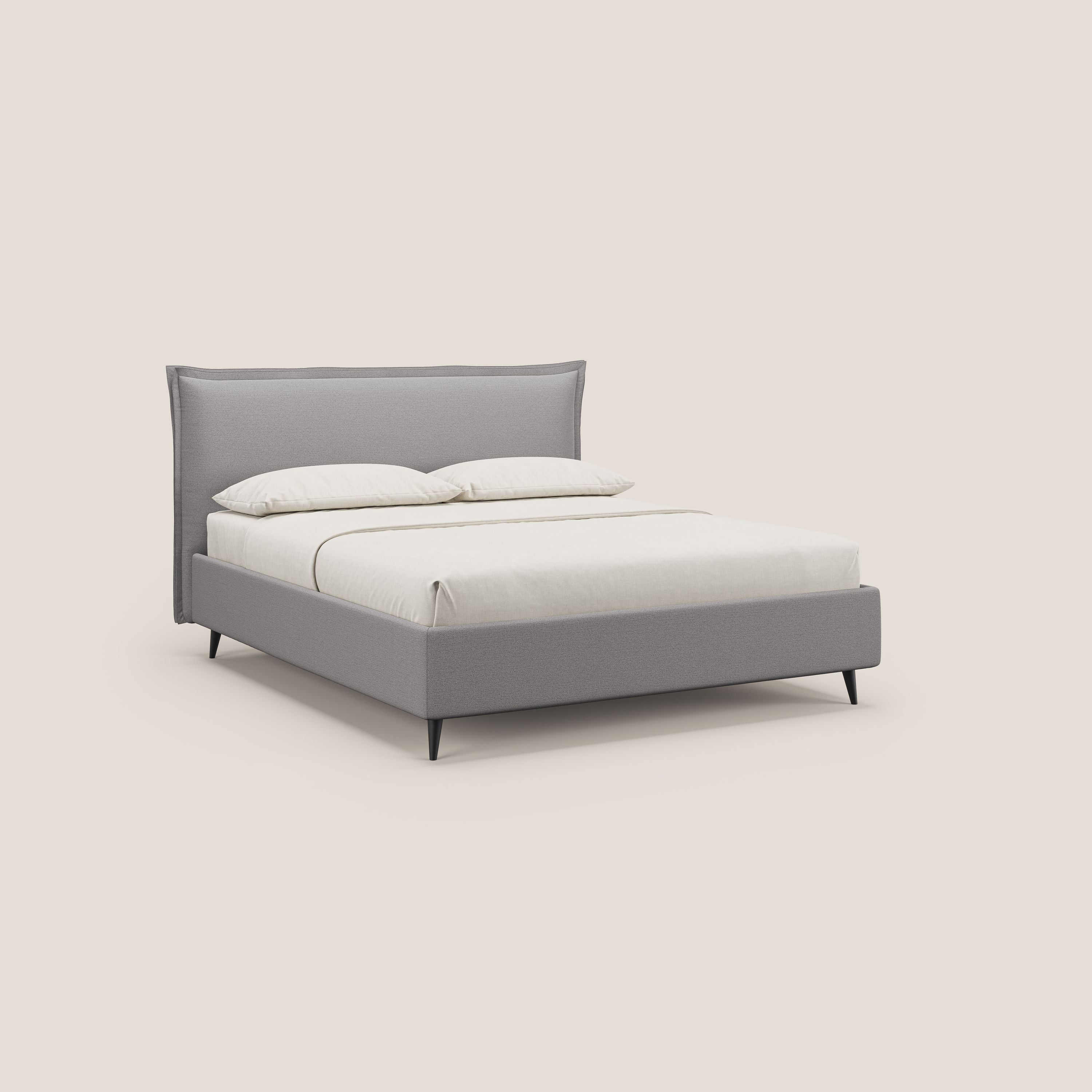 Hans letto contenitore imbottito minimal in tessuto simil cotone impermeabile T19 grigio - divani.store