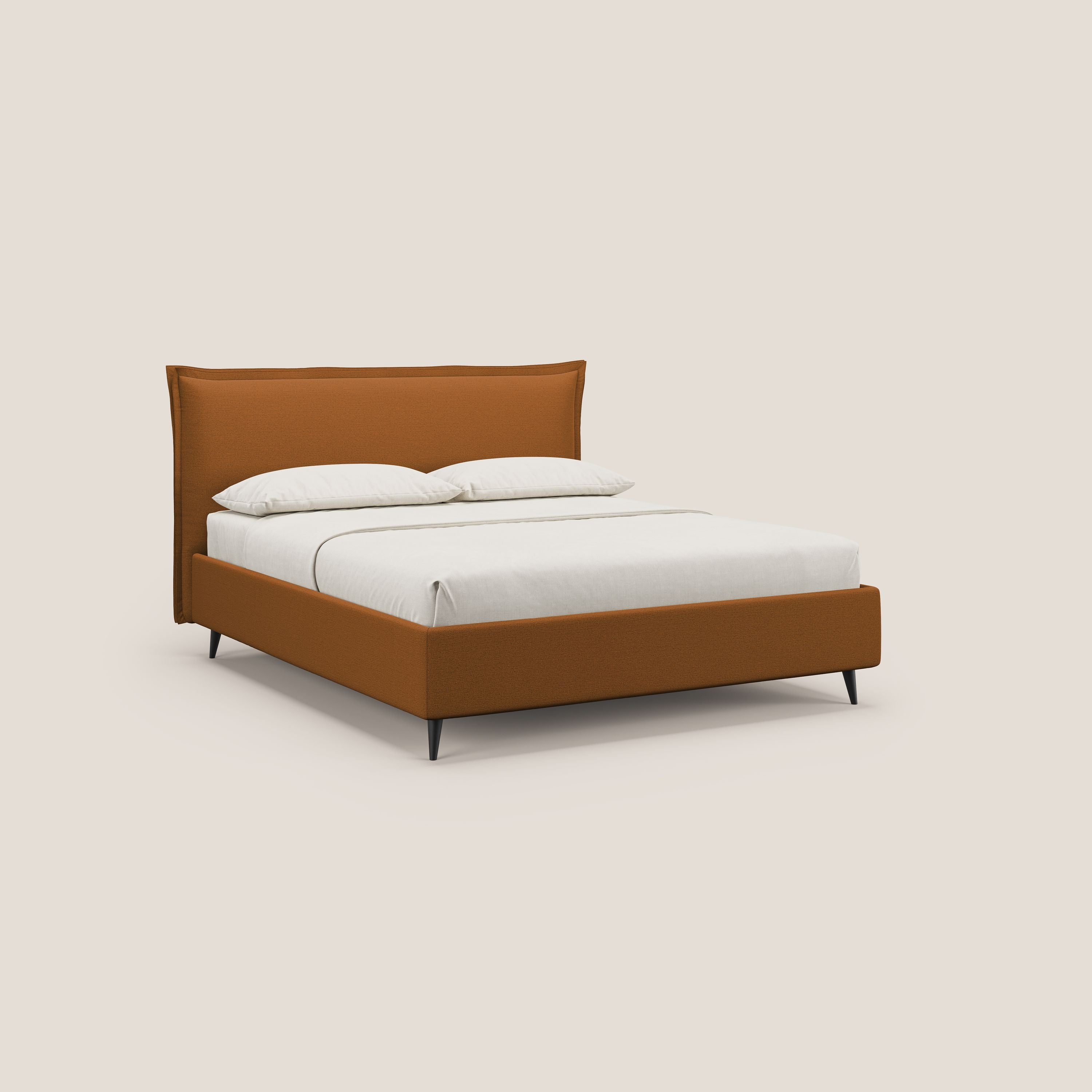 Hans letto contenitore imbottito minimal in tessuto simil cotone impermeabile T19 arancio - divani.store