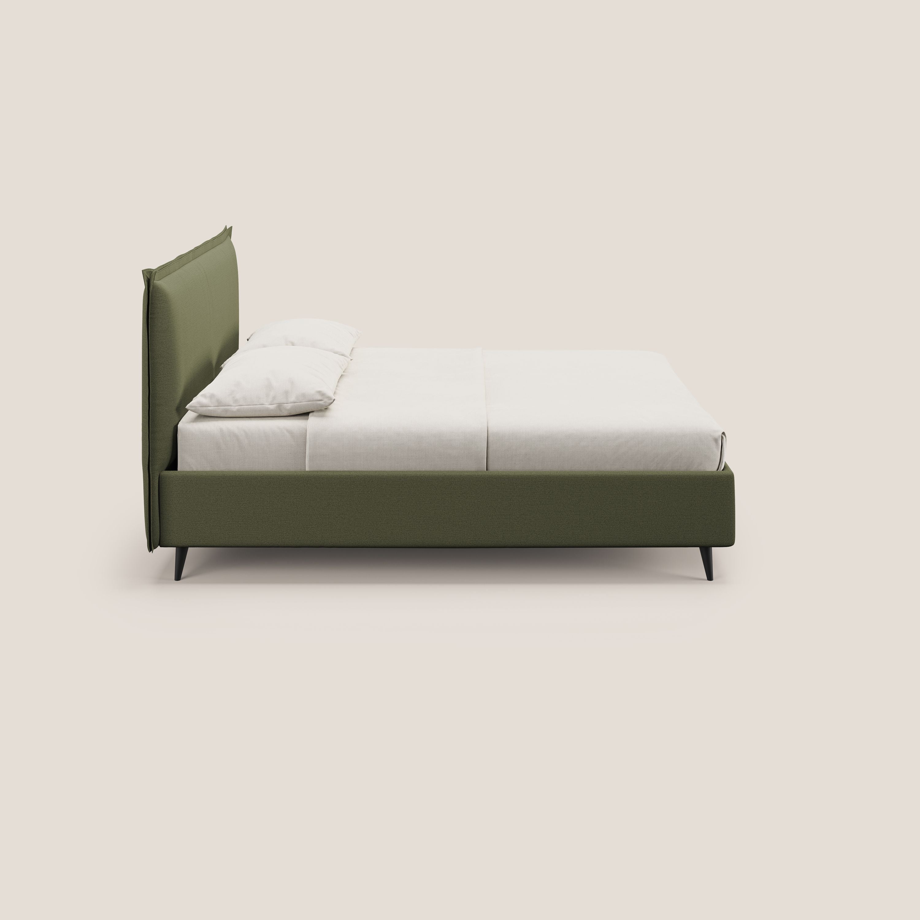 Hans letto contenitore imbottito minimal in tessuto simil cotone impermeabile T19 verde - divani.store