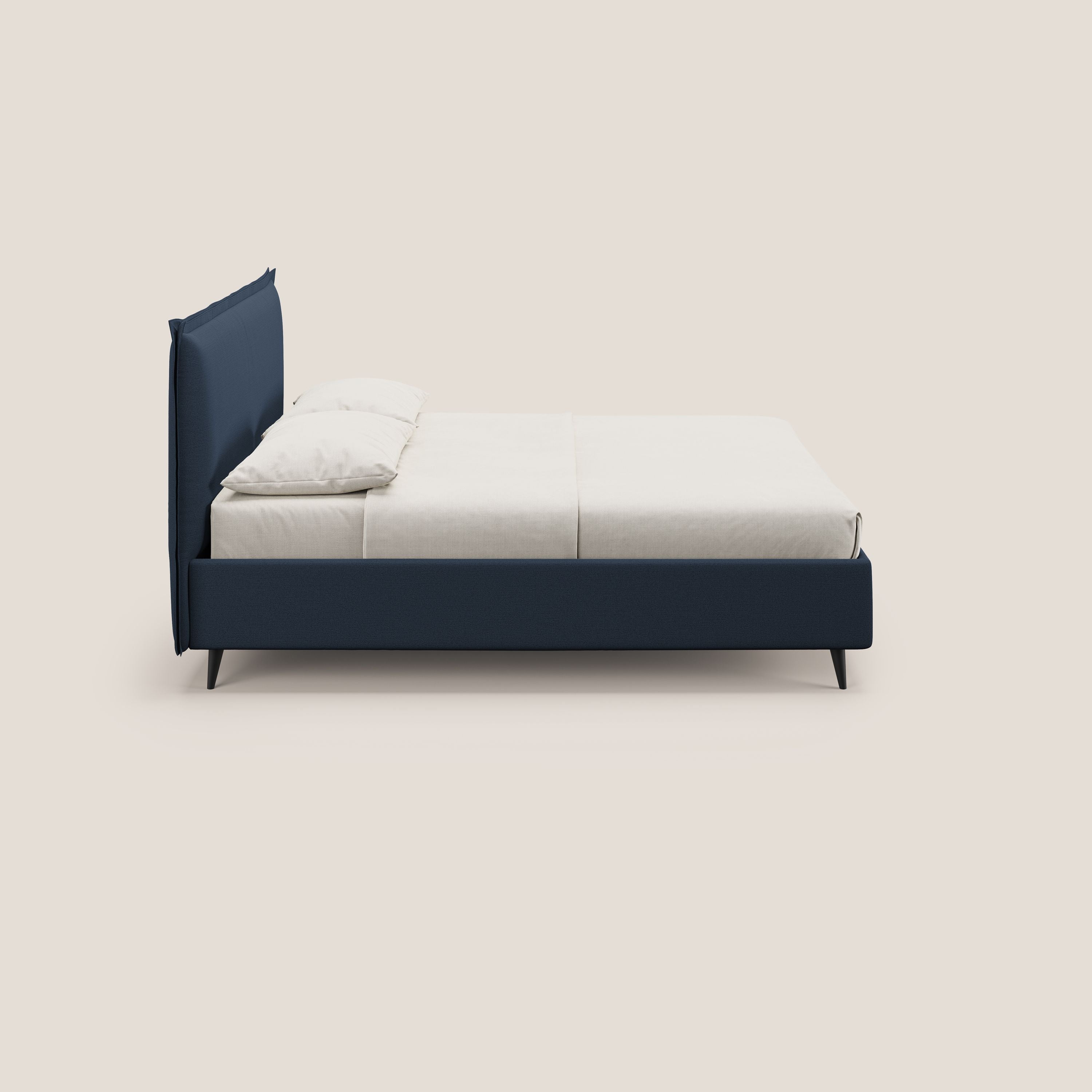 Hans letto contenitore imbottito minimal in tessuto simil cotone impermeabile T19 blu - divani.store