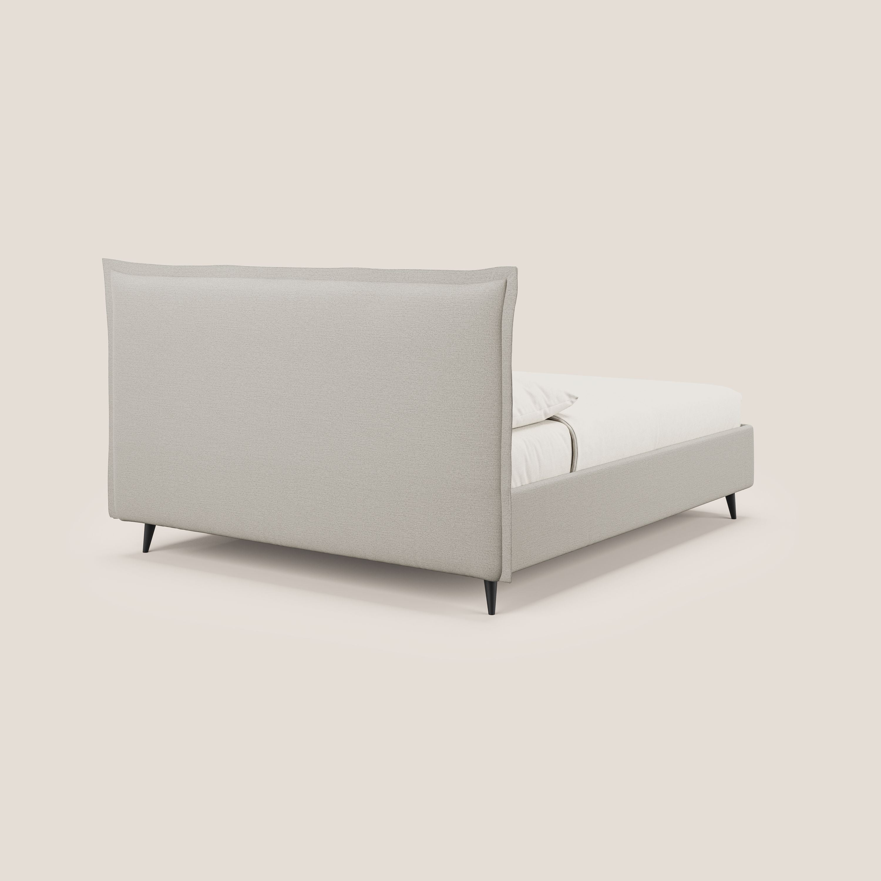 Hans letto contenitore imbottito minimal in tessuto simil cotone impermeabile T19 panna - divani.store