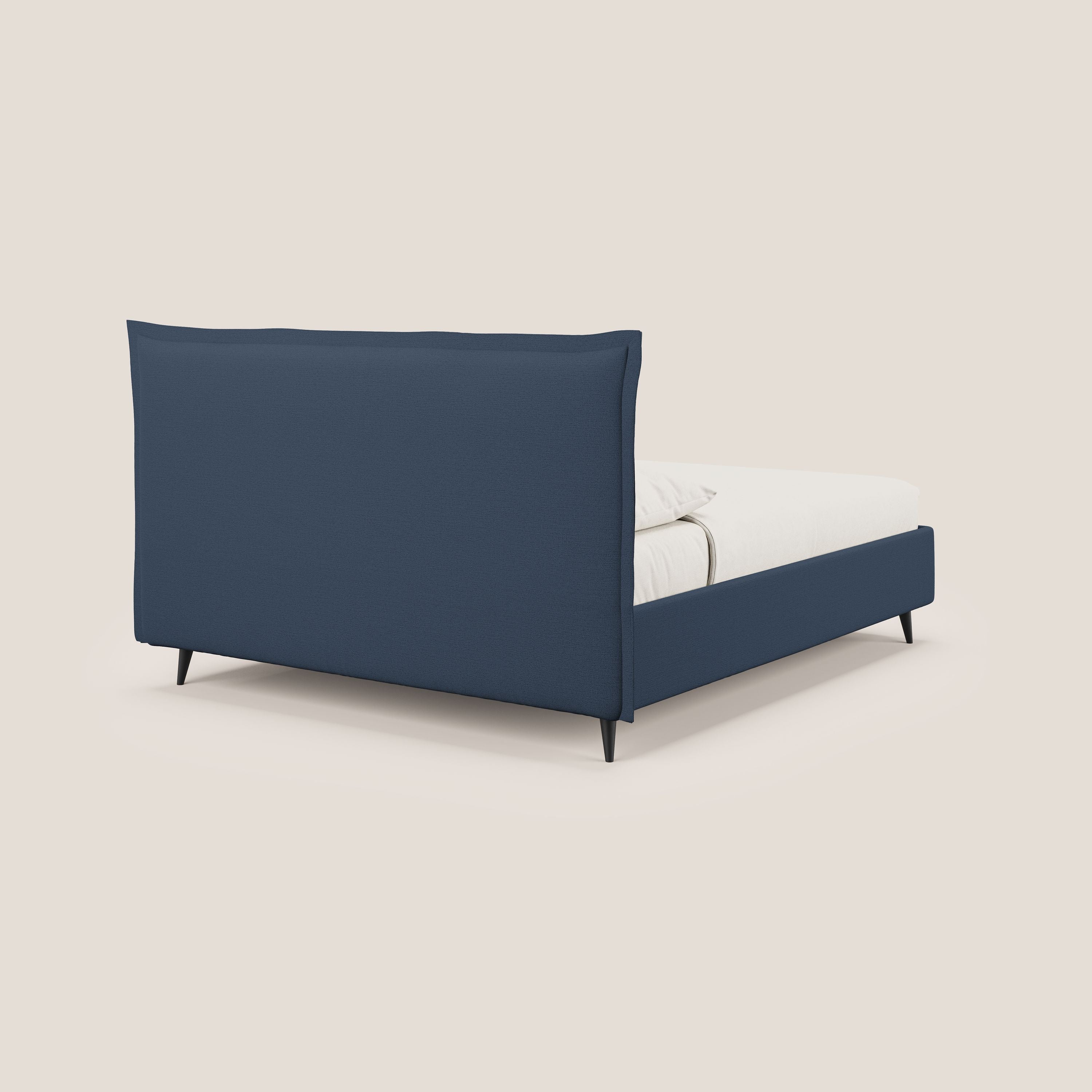 Hans letto contenitore imbottito minimal in tessuto simil cotone impermeabile T19 blu - divani.store