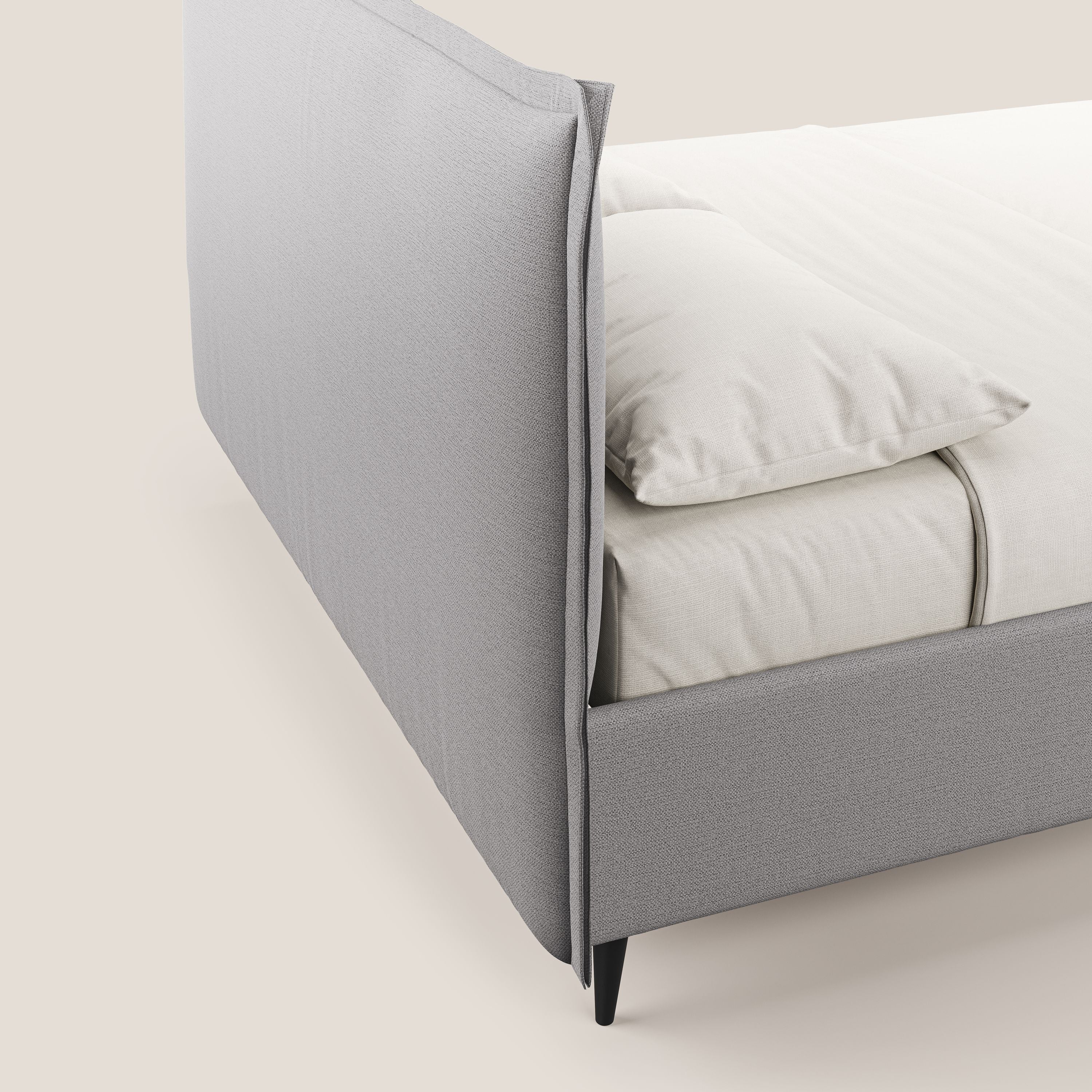 Hans letto contenitore imbottito minimal in tessuto simil cotone impermeabile T19 grigio - divani.store