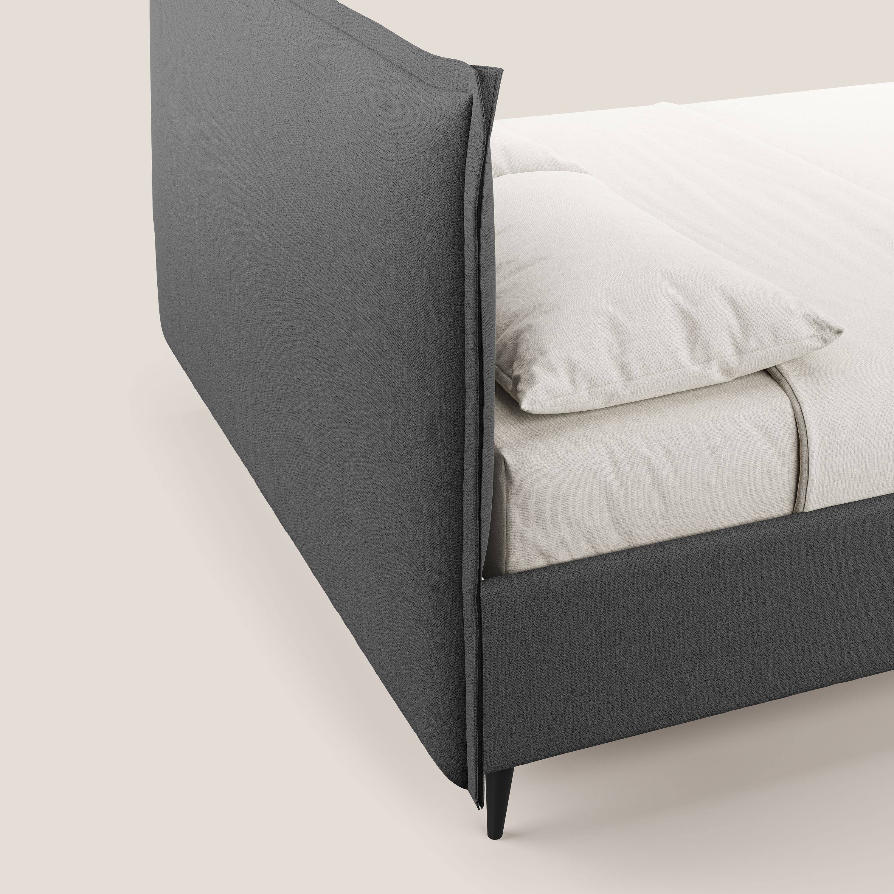 Hans letto contenitore imbottito minimal in tessuto simil cotone impermeabile T19 antracite - divani.store