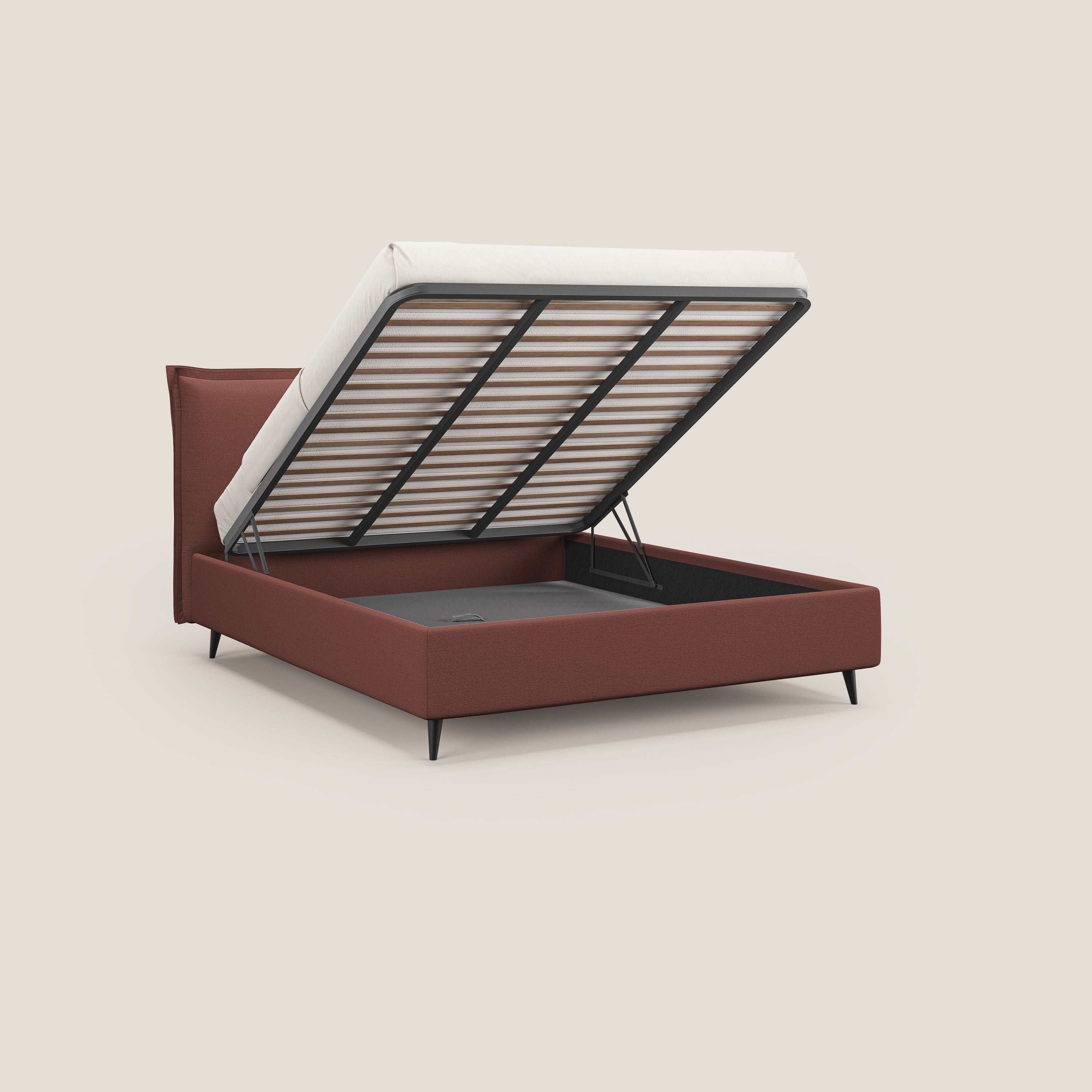 Hans letto contenitore imbottito minimal in tessuto simil cotone impermeabile T19 salmone - divani.store