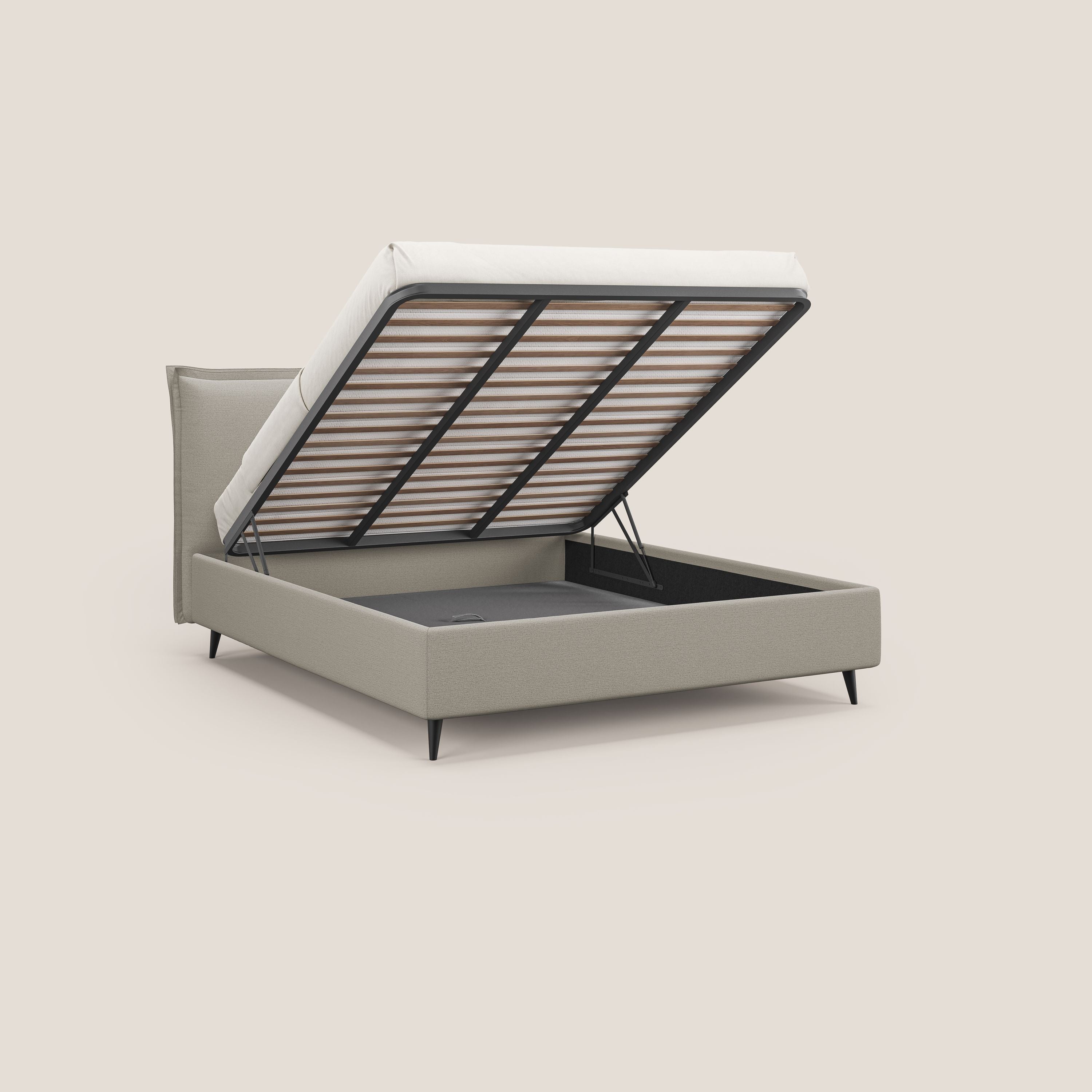 Hans letto contenitore imbottito minimal in tessuto simil cotone impermeabile T19 panna - divani.store