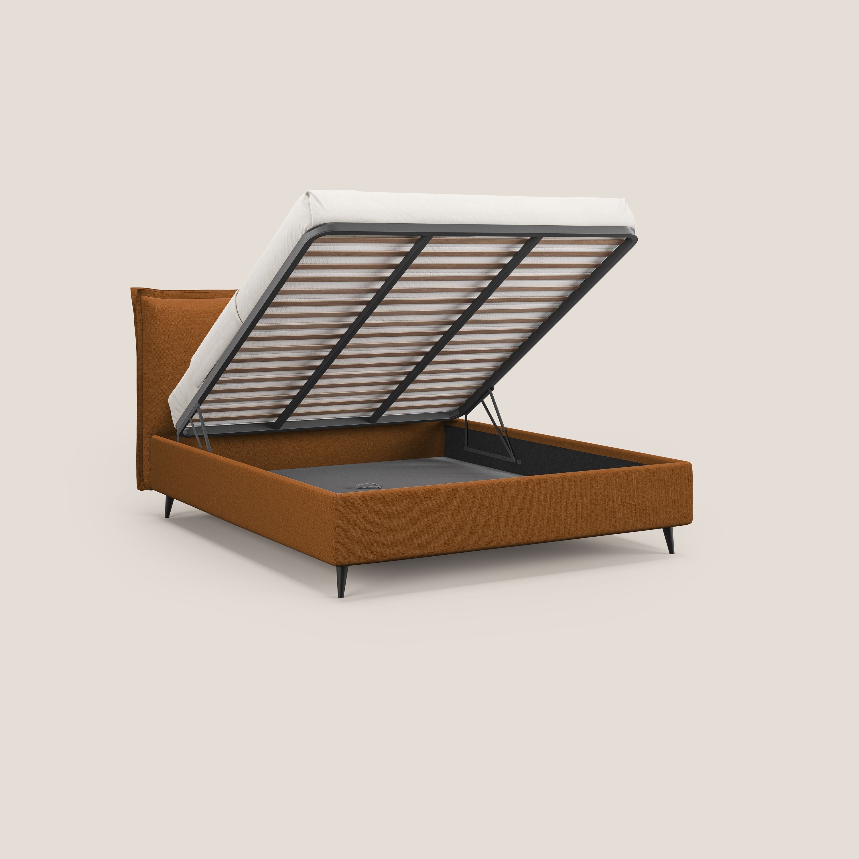 Hans letto contenitore imbottito minimal in tessuto simil cotone impermeabile T19 arancio - divani.store