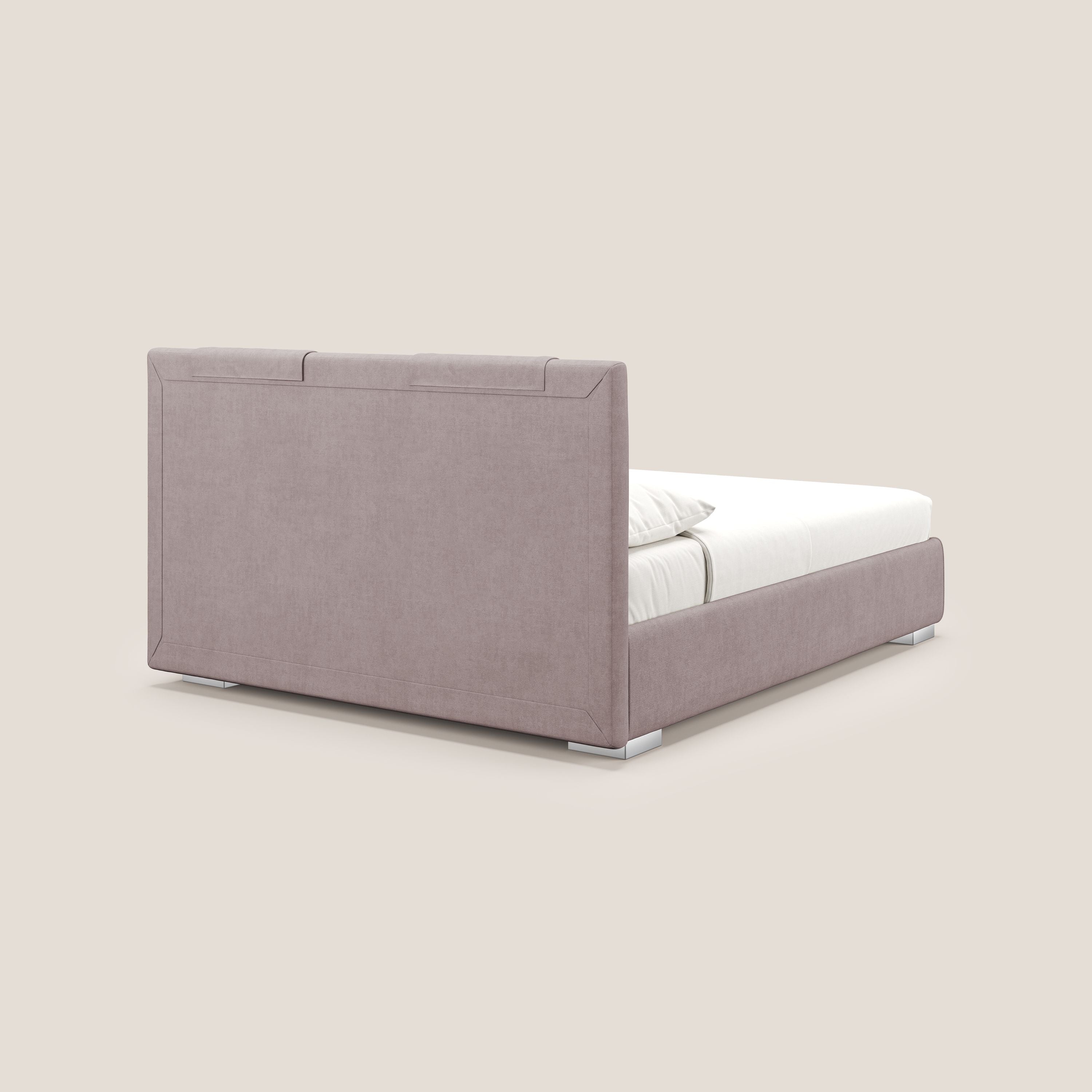 Horus letto imbottito contenitore e presa USB sulla testata in tessuto impermeabile T02 rosa - divani.store