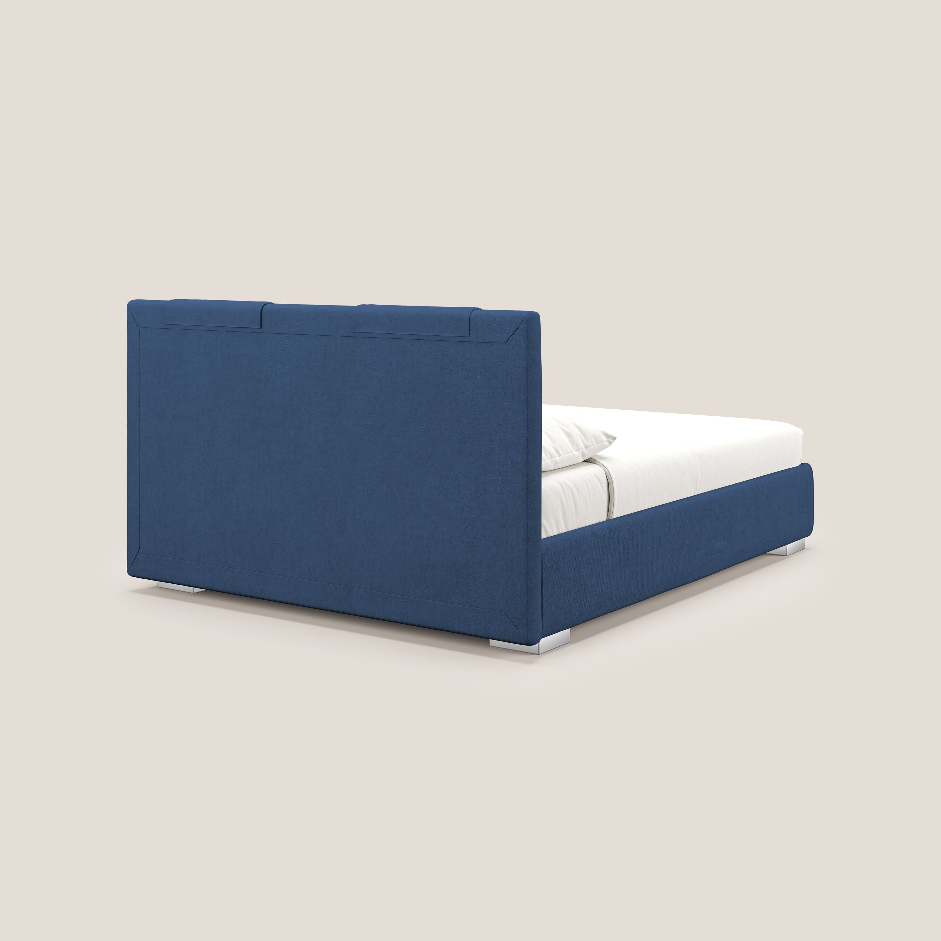 Horus letto imbottito contenitore e presa USB sulla testata in tessuto impermeabile T02 blu - divani.store