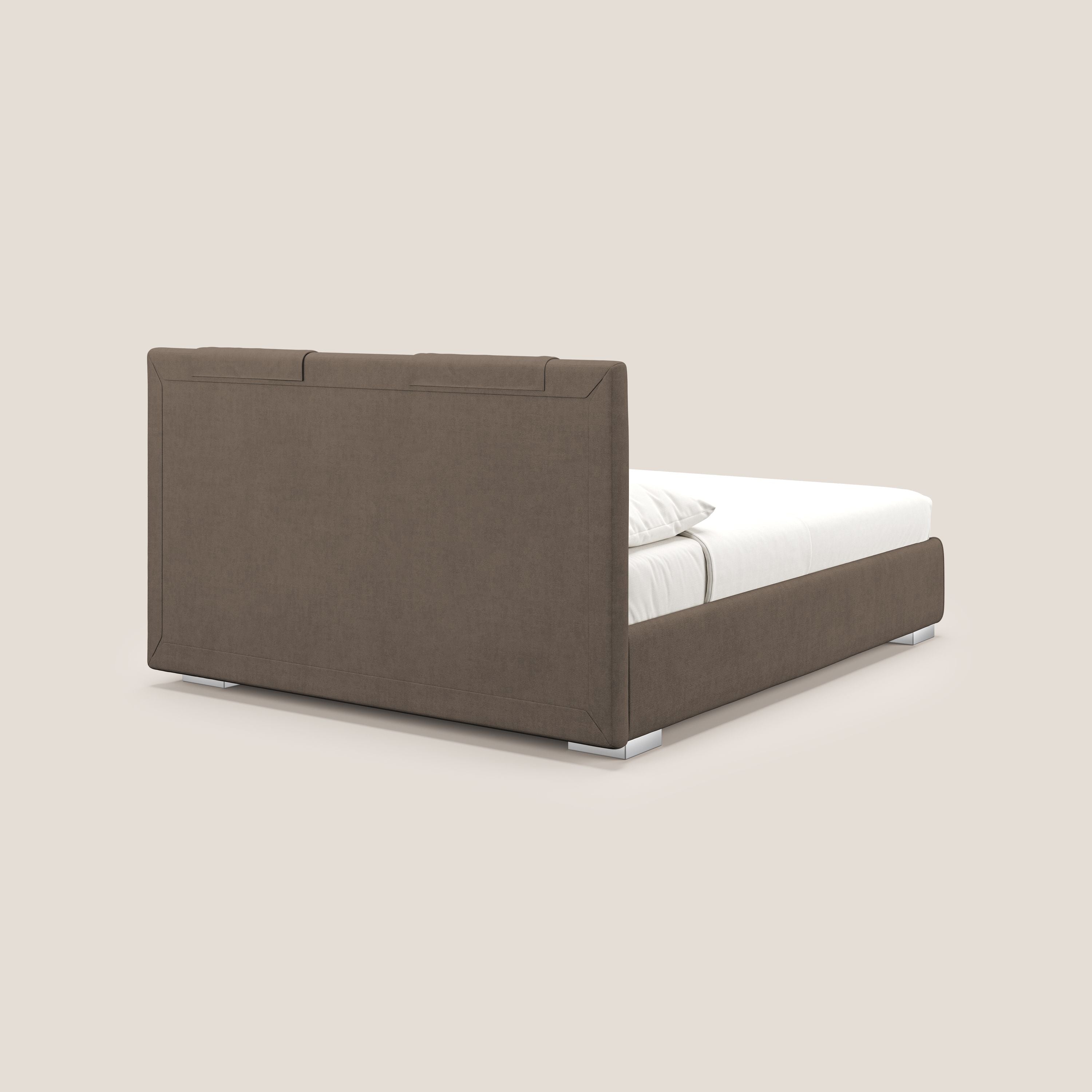 Horus letto imbottito contenitore e presa USB sulla testata in tessuto impermeabile T02 marrone - divani.store
