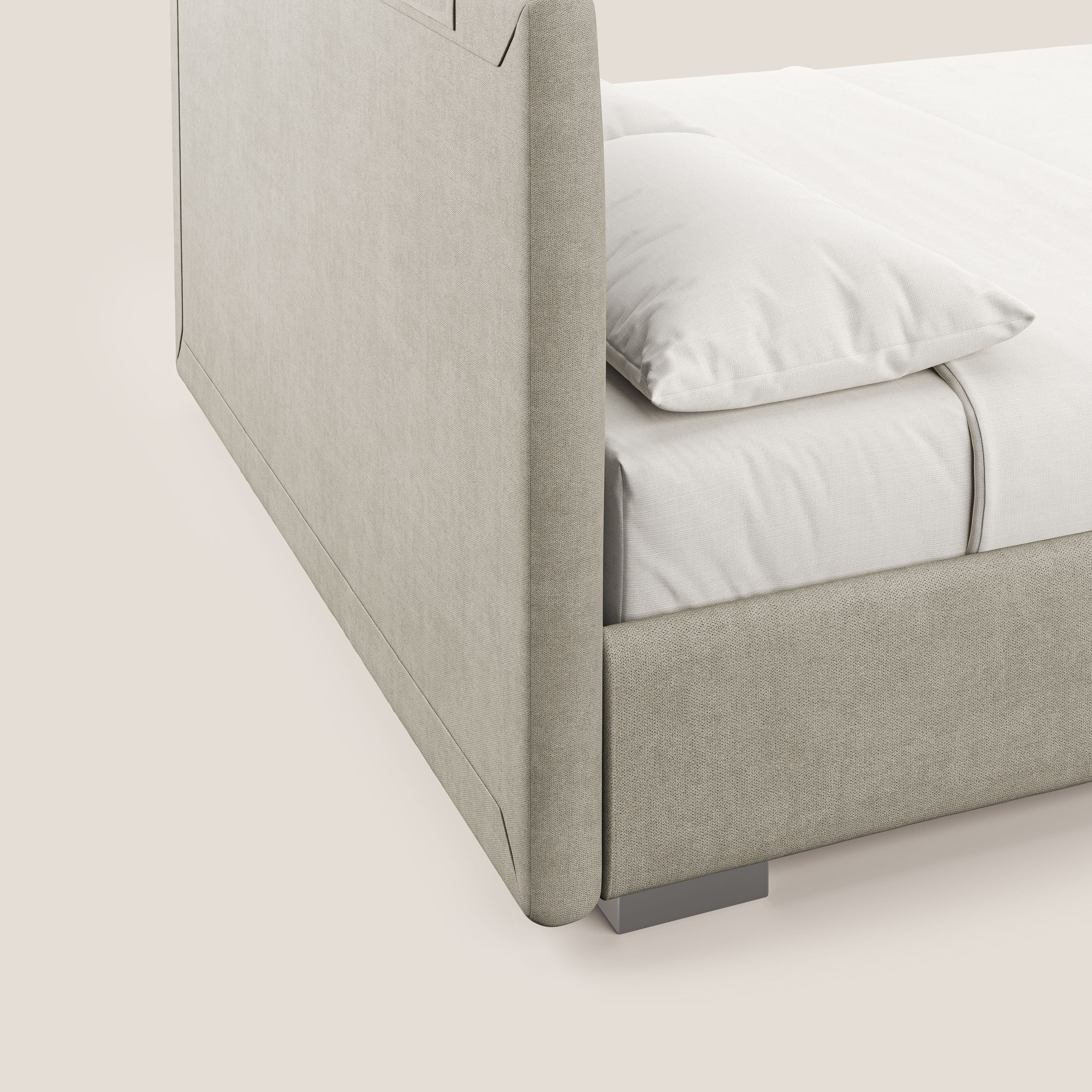 Horus letto imbottito contenitore e presa USB sulla testata in tessuto impermeabile T02 panna - divani.store